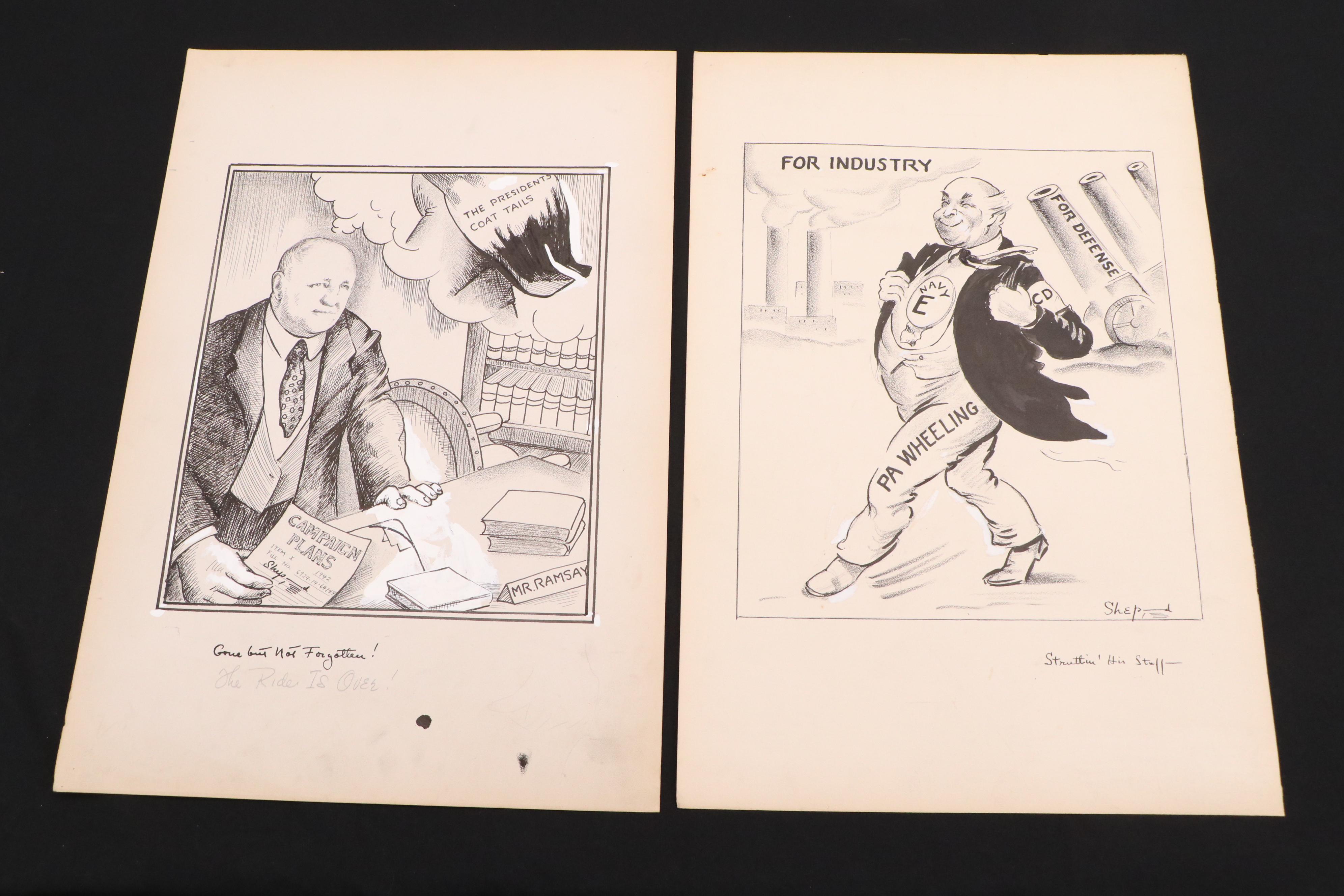 Harvey Shepard Political Propaganda Ink Illustrations, 1940s