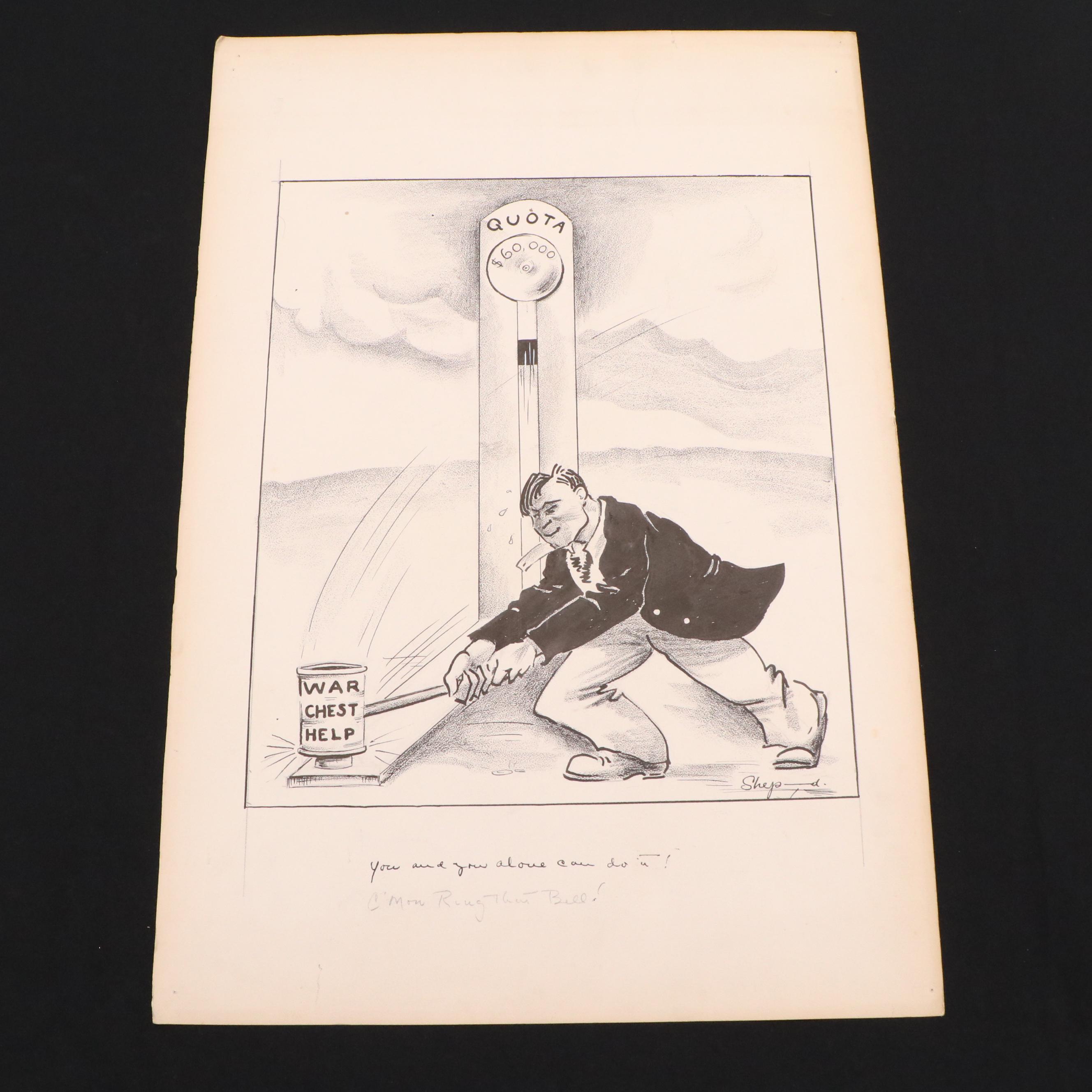 Harvey Shepard Political Propaganda Ink Illustrations, 1940s