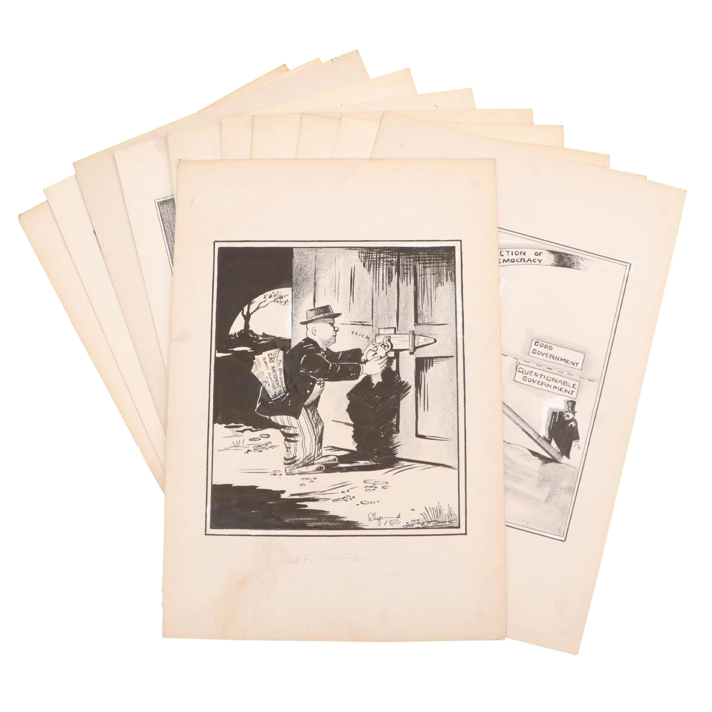 Harvey Shepard Political Propaganda Ink Illustrations, 1940s