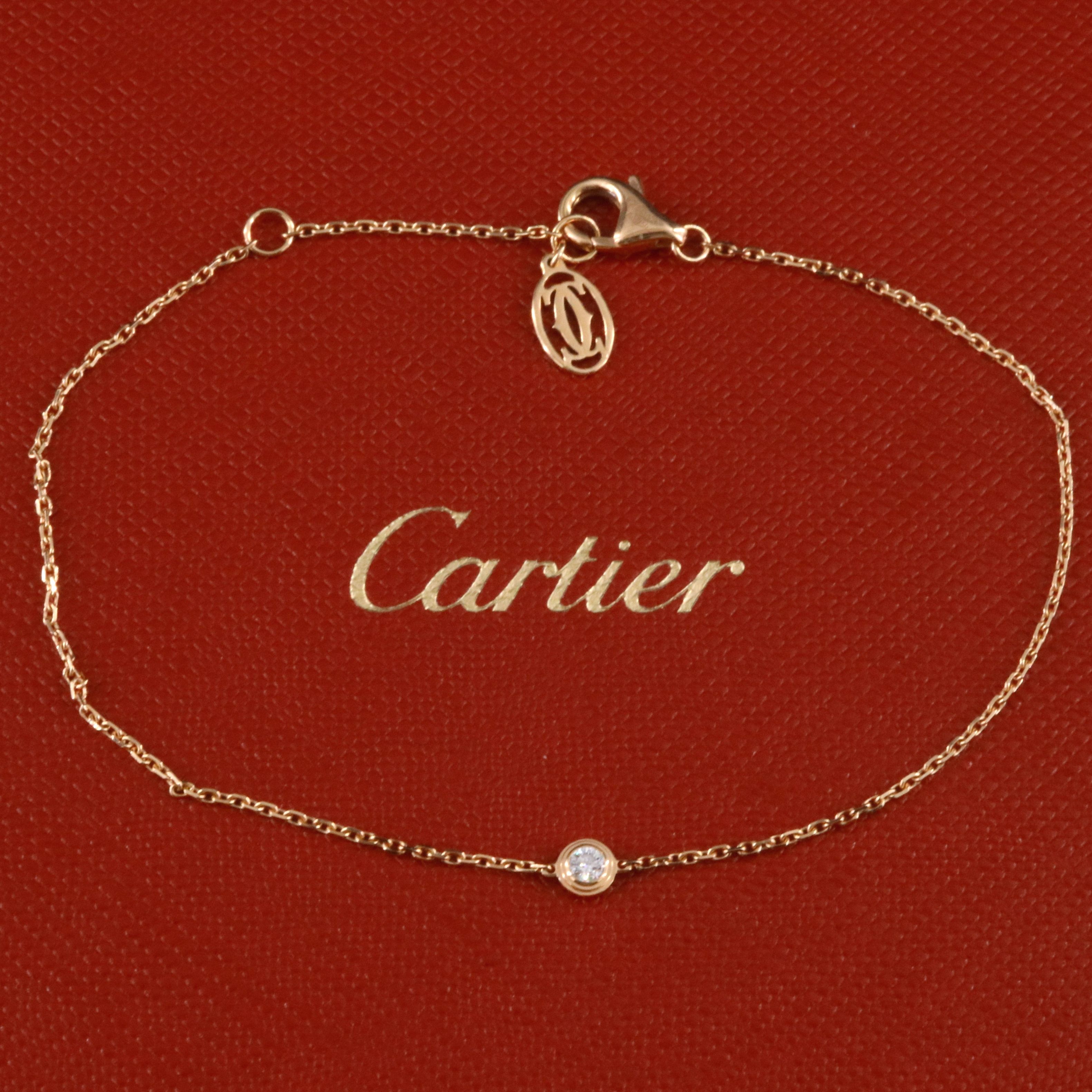 Cartier D'Amour 18K Rose Gold and Diamond Solitaire Bracelet with COA