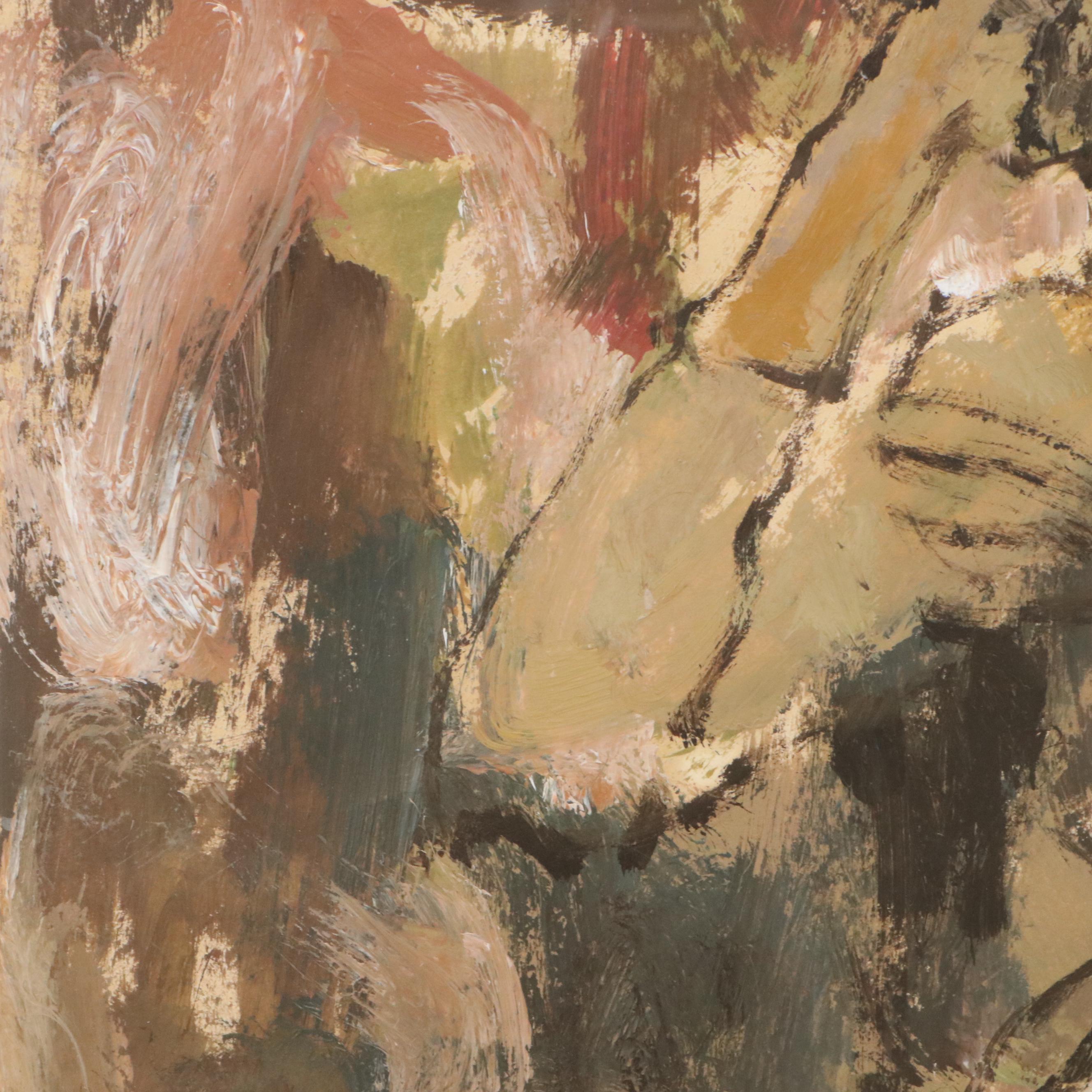 Joy Peck Stylized Oil Painting of Seated Woman, 20th Century