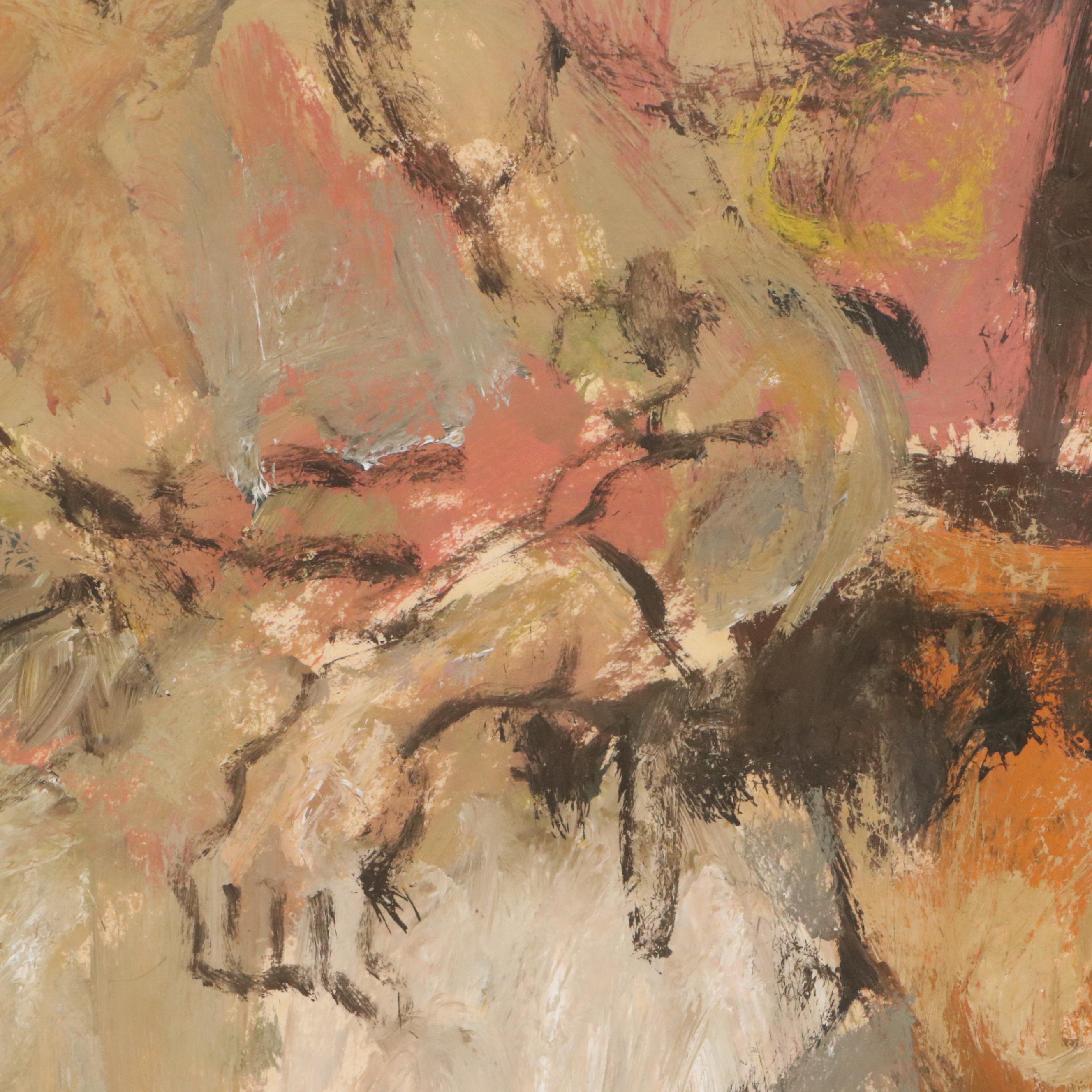 Joy Peck Stylized Oil Painting of Seated Woman, 20th Century