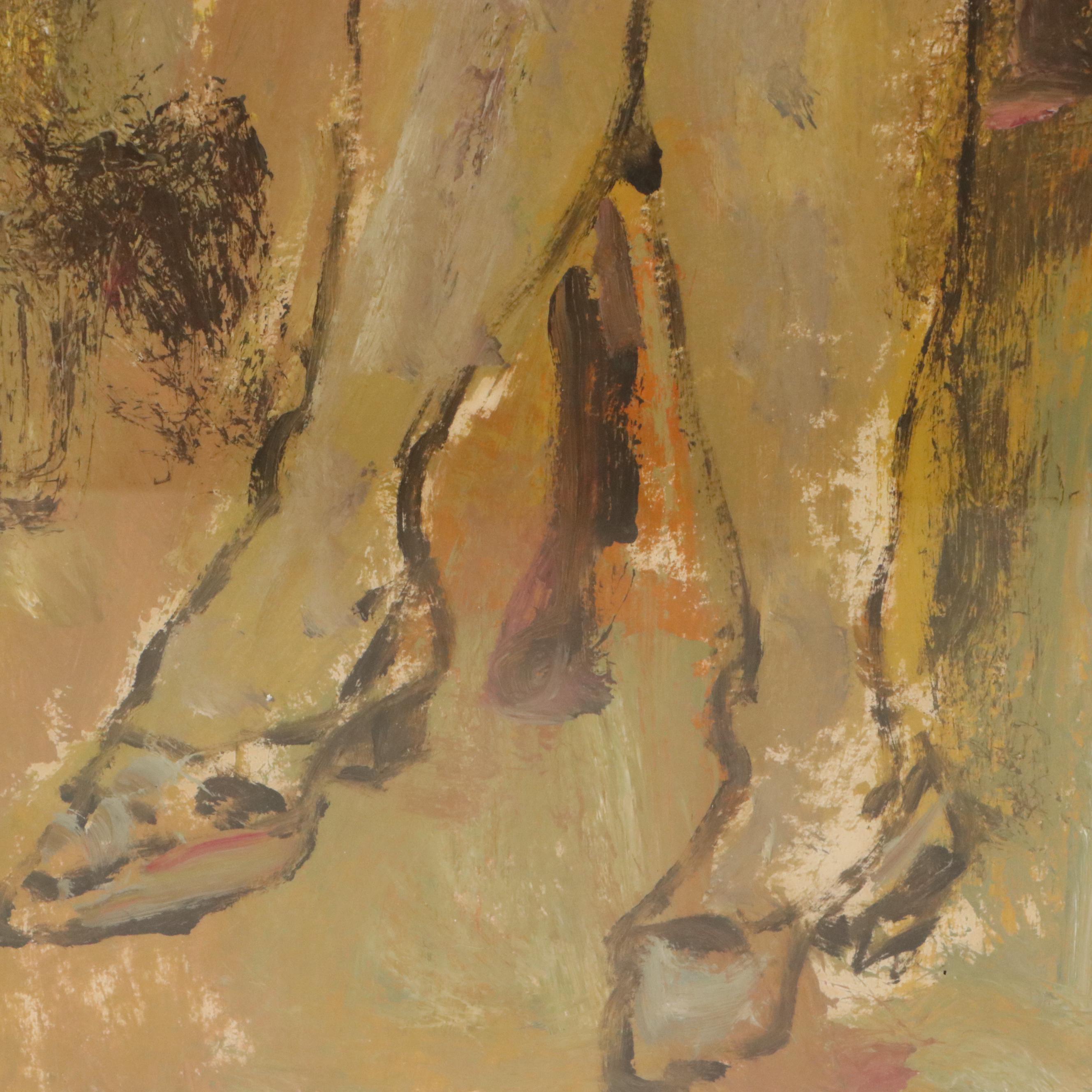 Joy Peck Stylized Oil Painting of Seated Woman, 20th Century