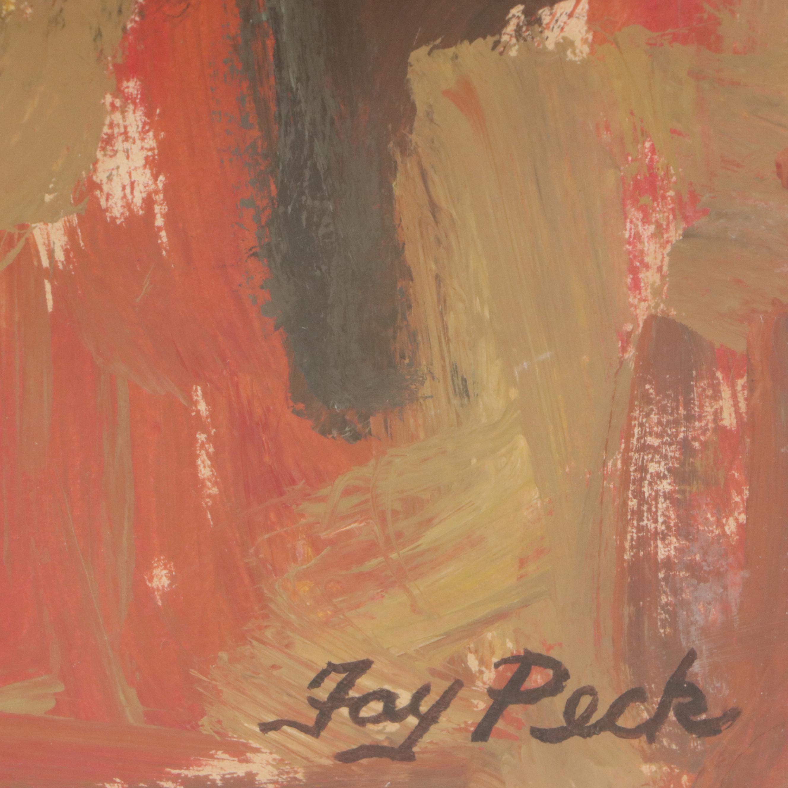 Joy Peck Stylized Oil Painting of Seated Woman, 20th Century