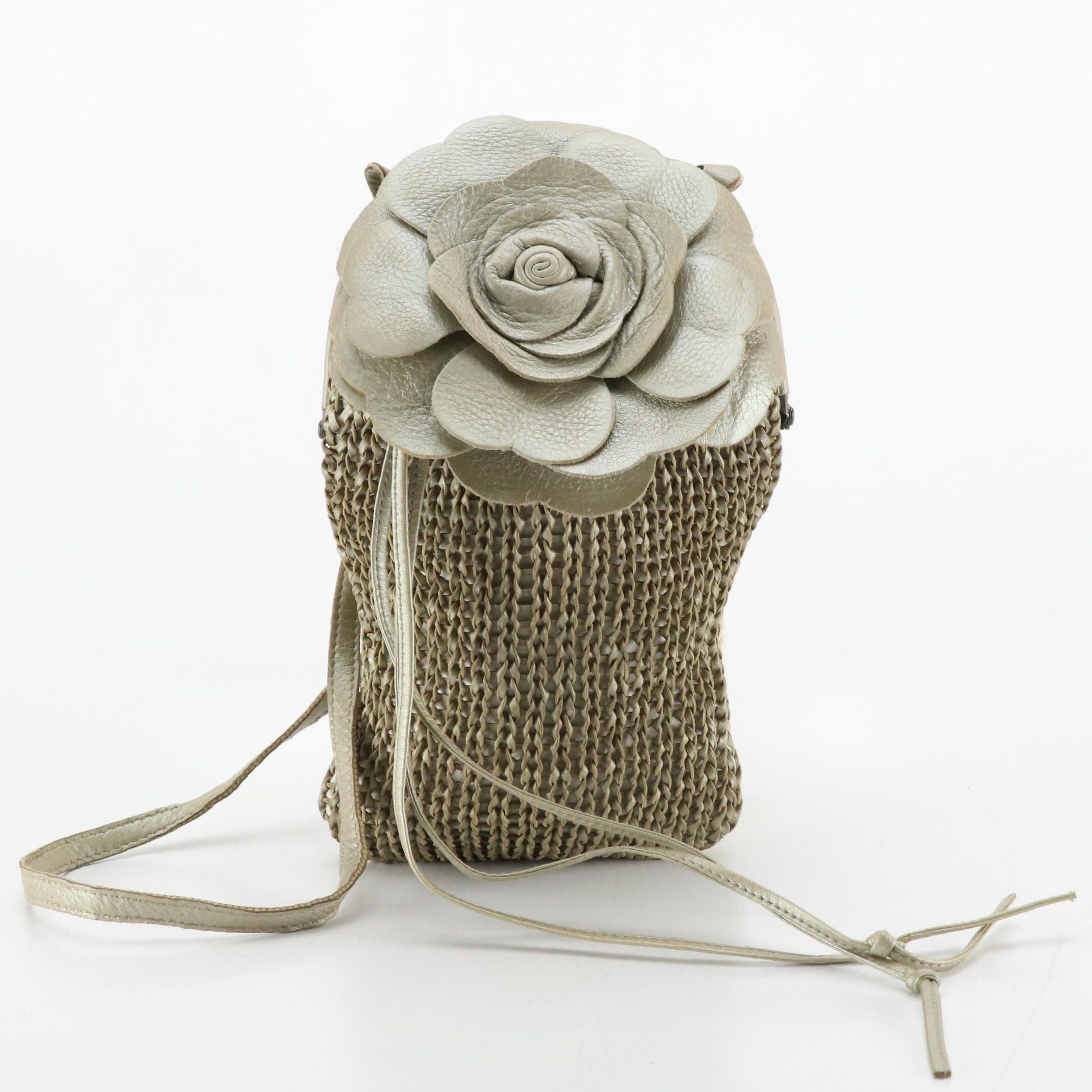 Bottega Veneta Vintage Woven Metallic Leather Flower Pouch