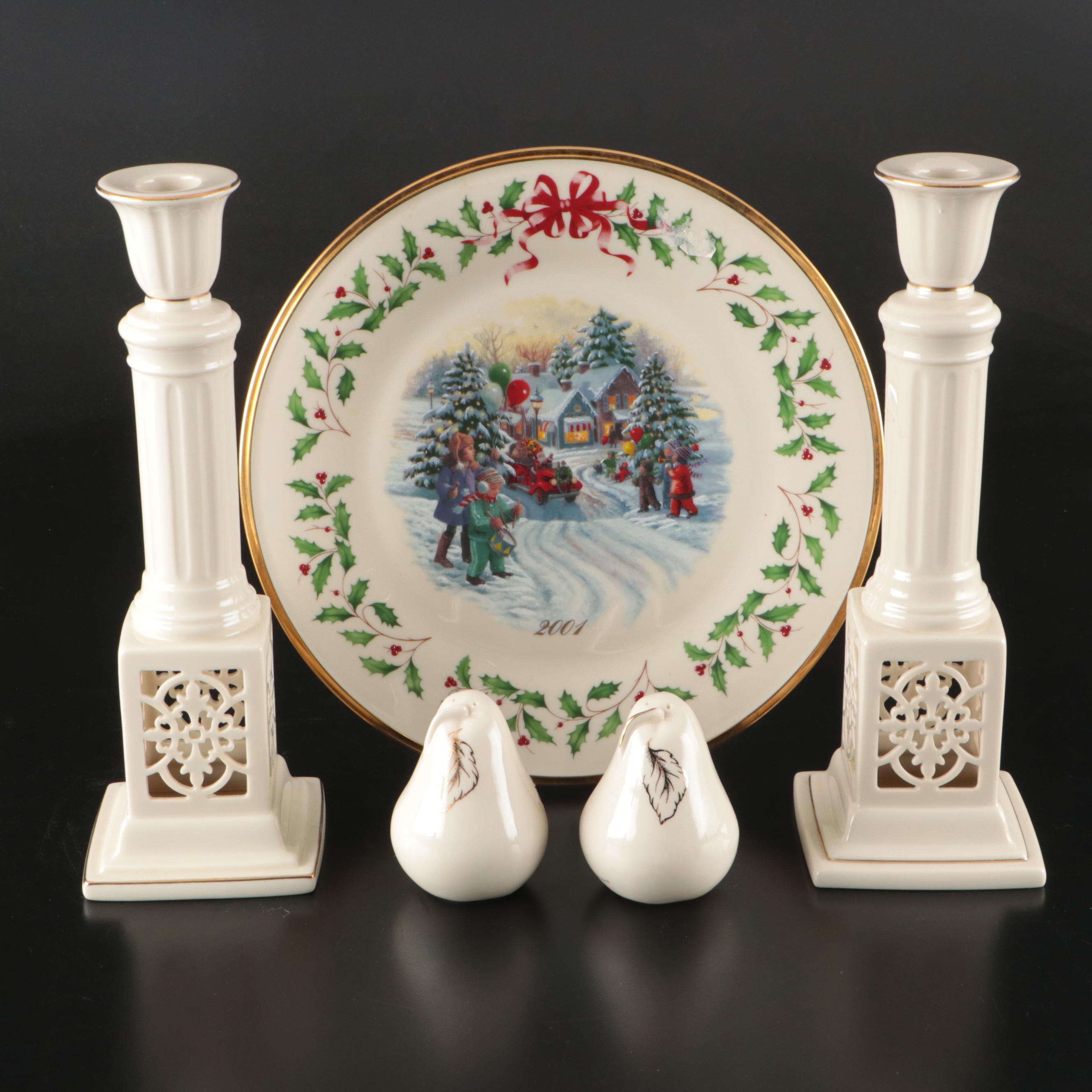 Lenox &quot;Illuminations&quot; Versailles Candlesticks with Shakers and Holiday Plate