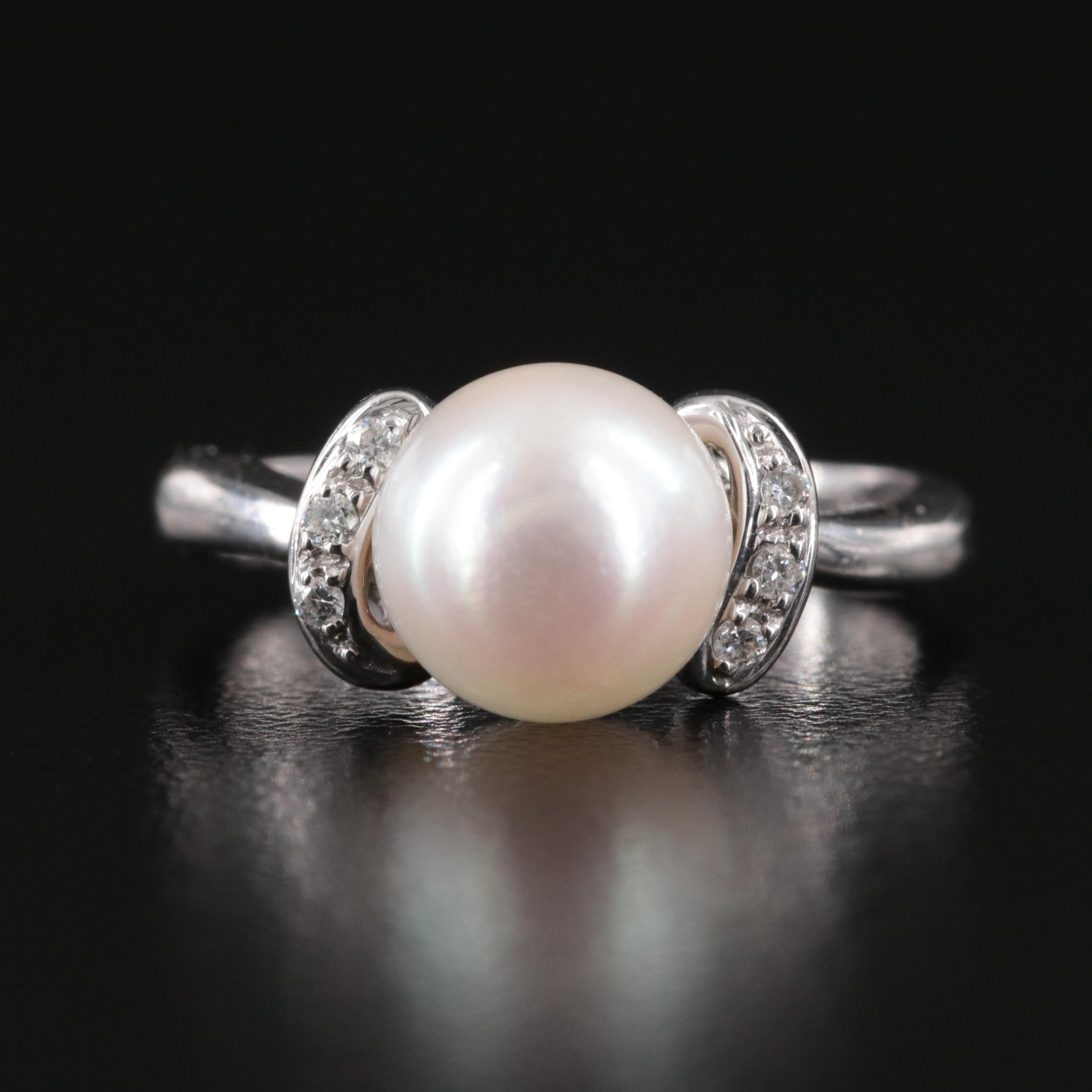14K Pearl and Diamond Ring