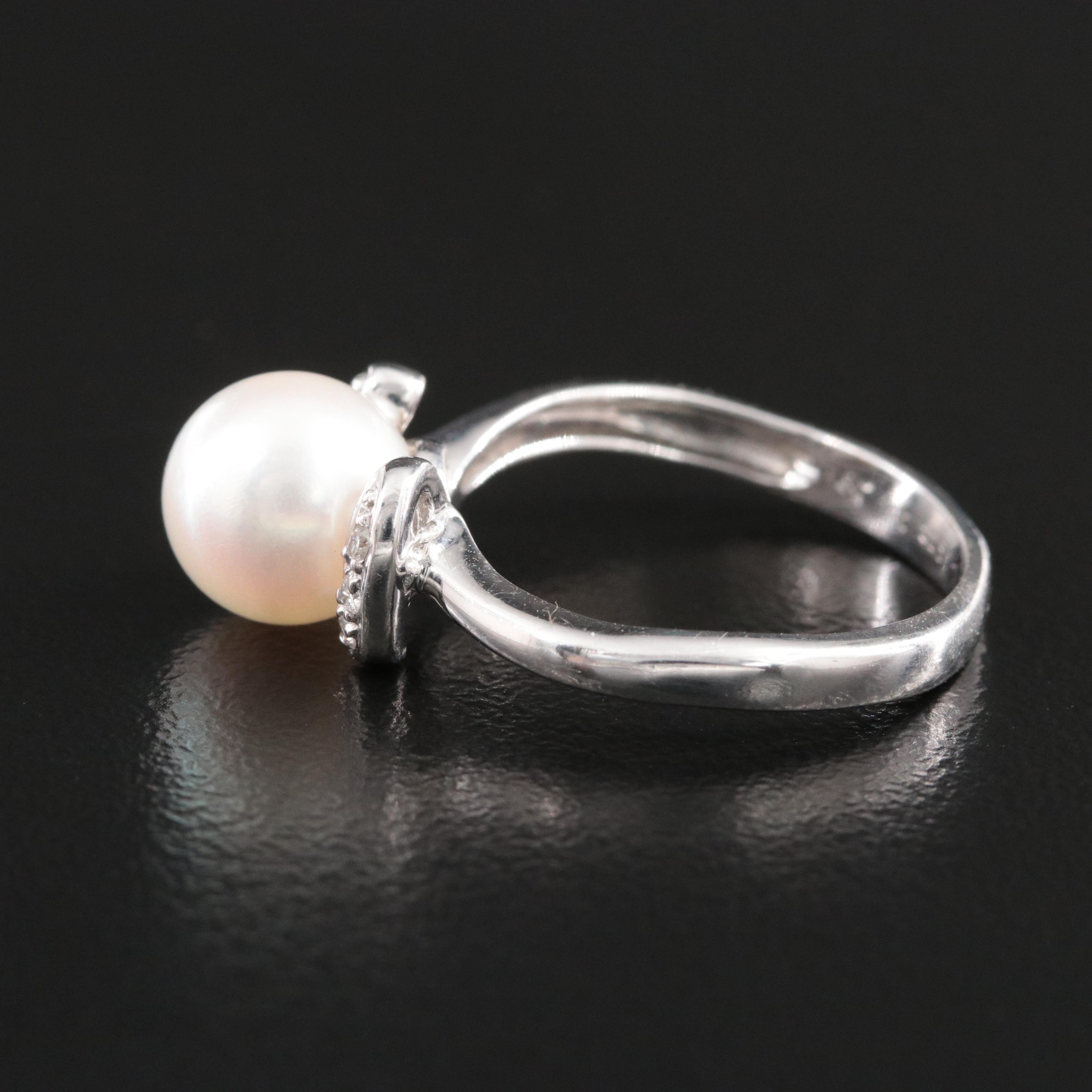 14K Pearl and Diamond Ring