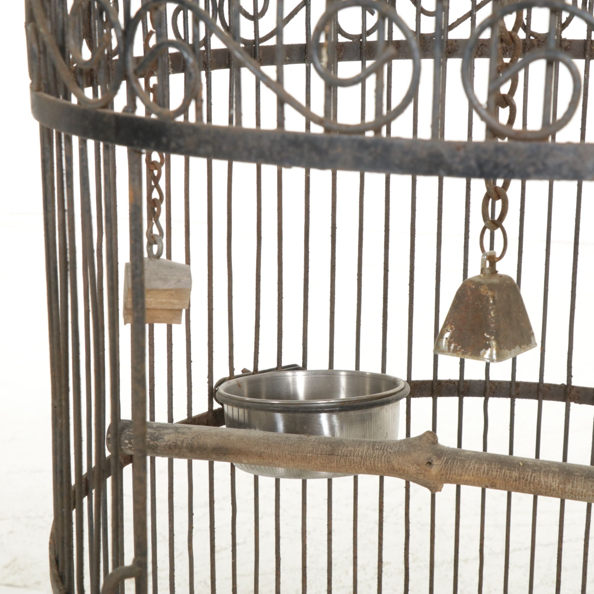 Scrolled Wrought Iron Dome Bird Cage with Bird Perches and Hanging Toys