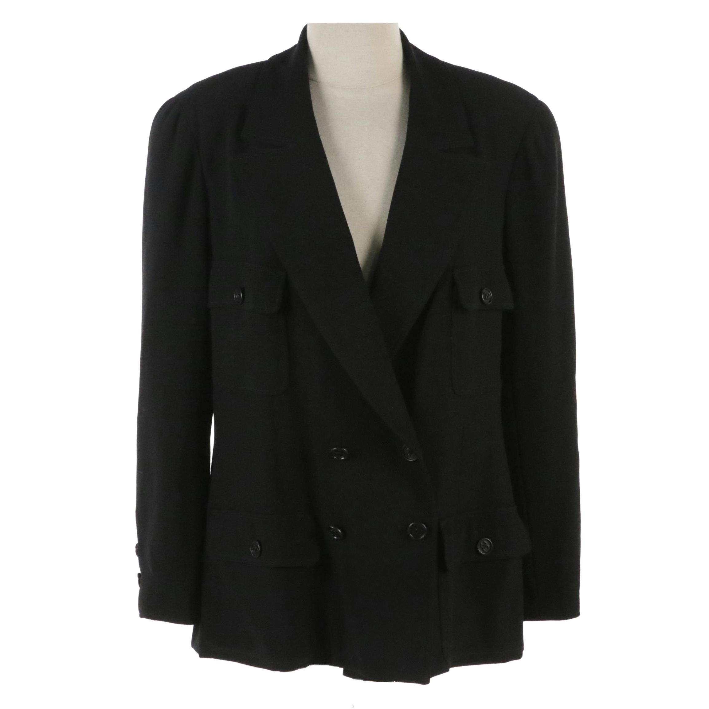 Chanel Boutique Spring Collection Double-Breasted Blazer in Black Wool