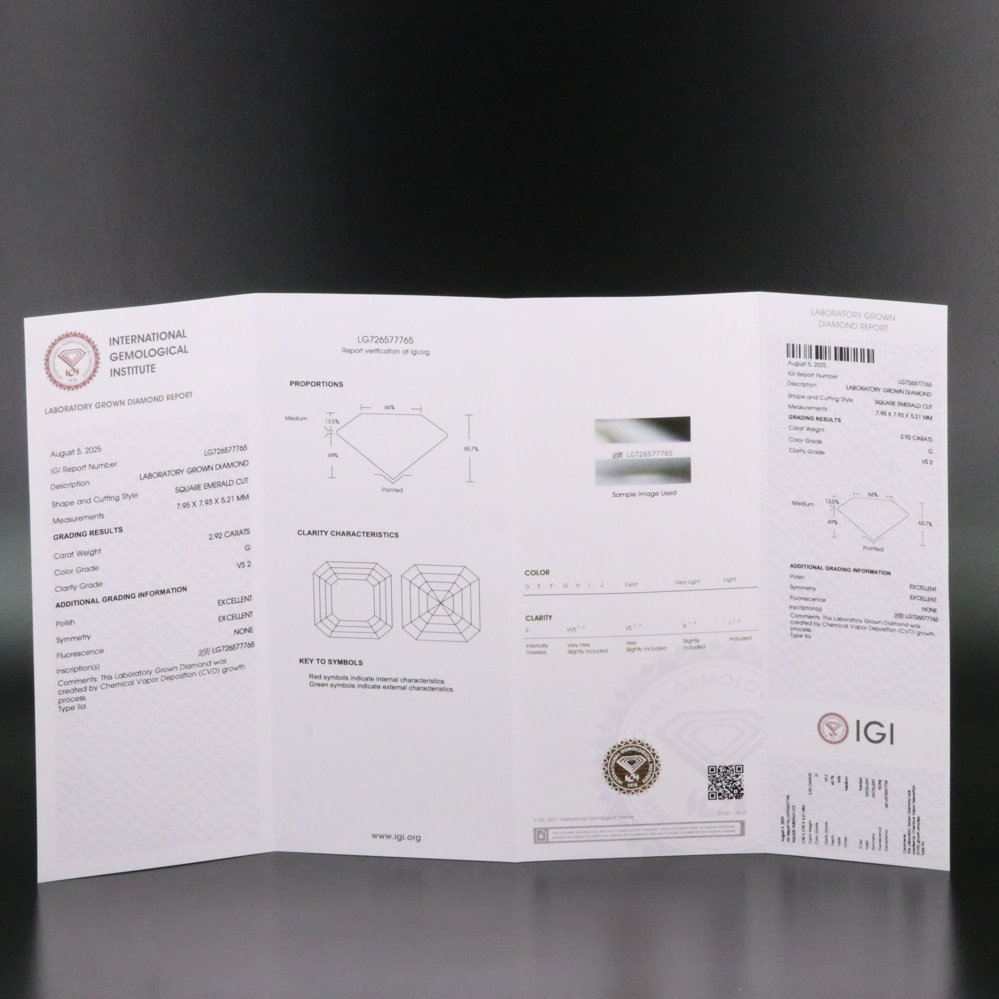 Loose 2.92 CT Lab Grown Diamond with IGI Report