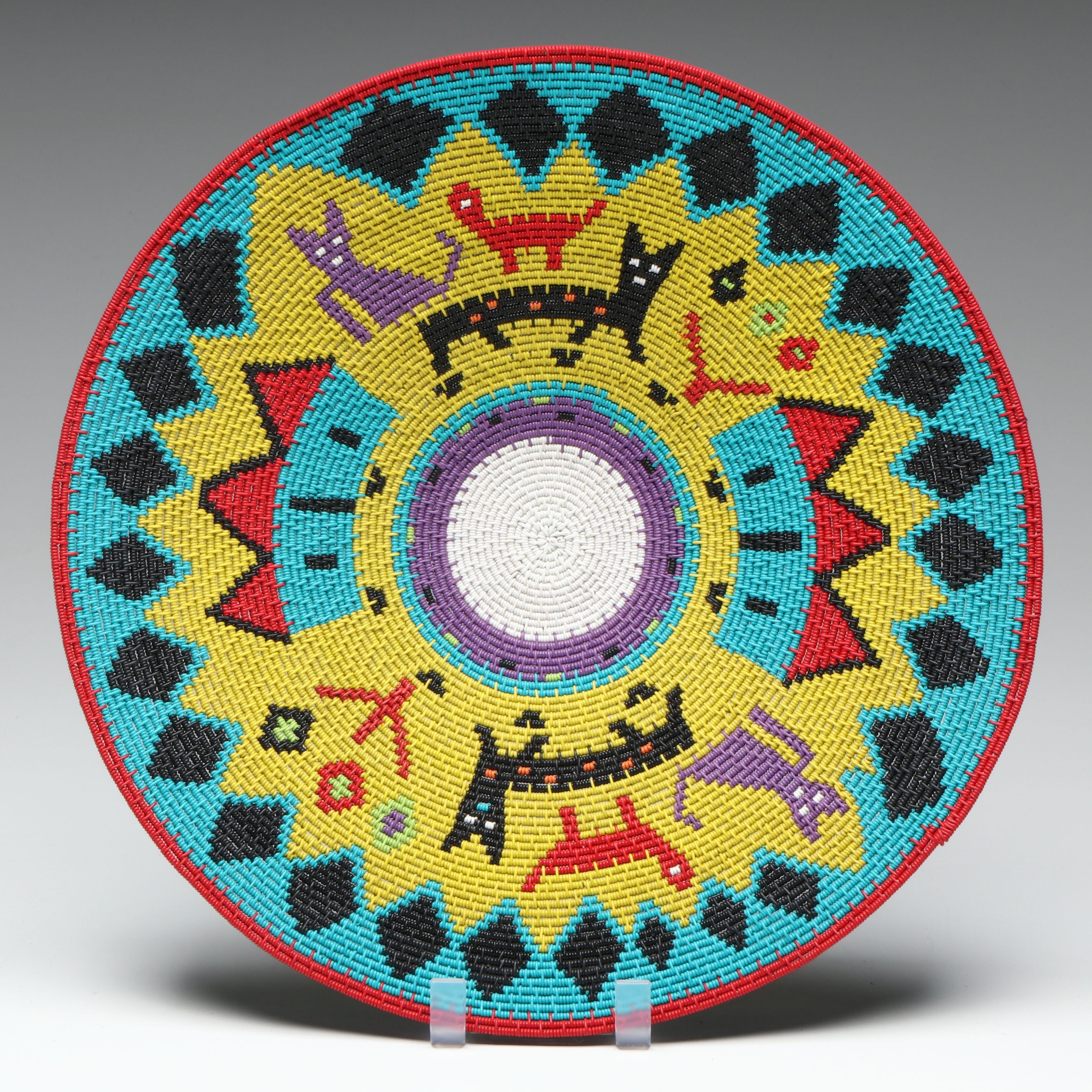 South African Zulu Peoples Telephone Wire Basket Depicting Houses and Cats