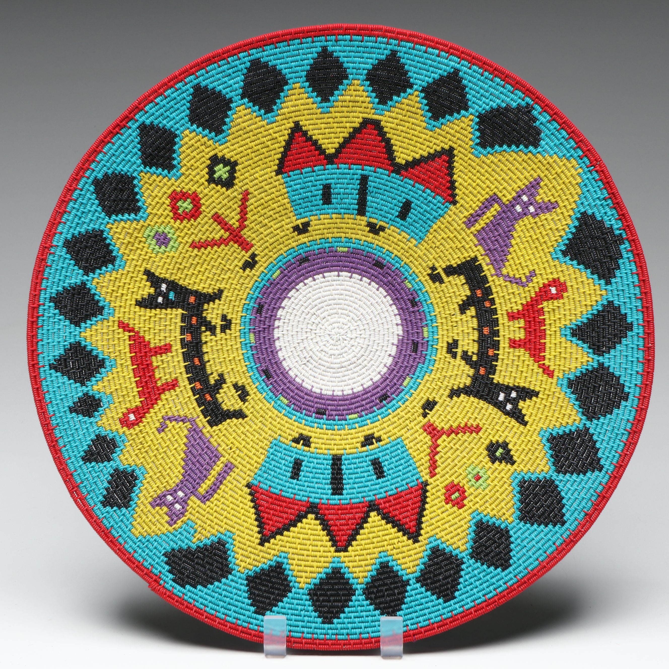 South African Zulu Peoples Telephone Wire Basket Depicting Houses and Cats