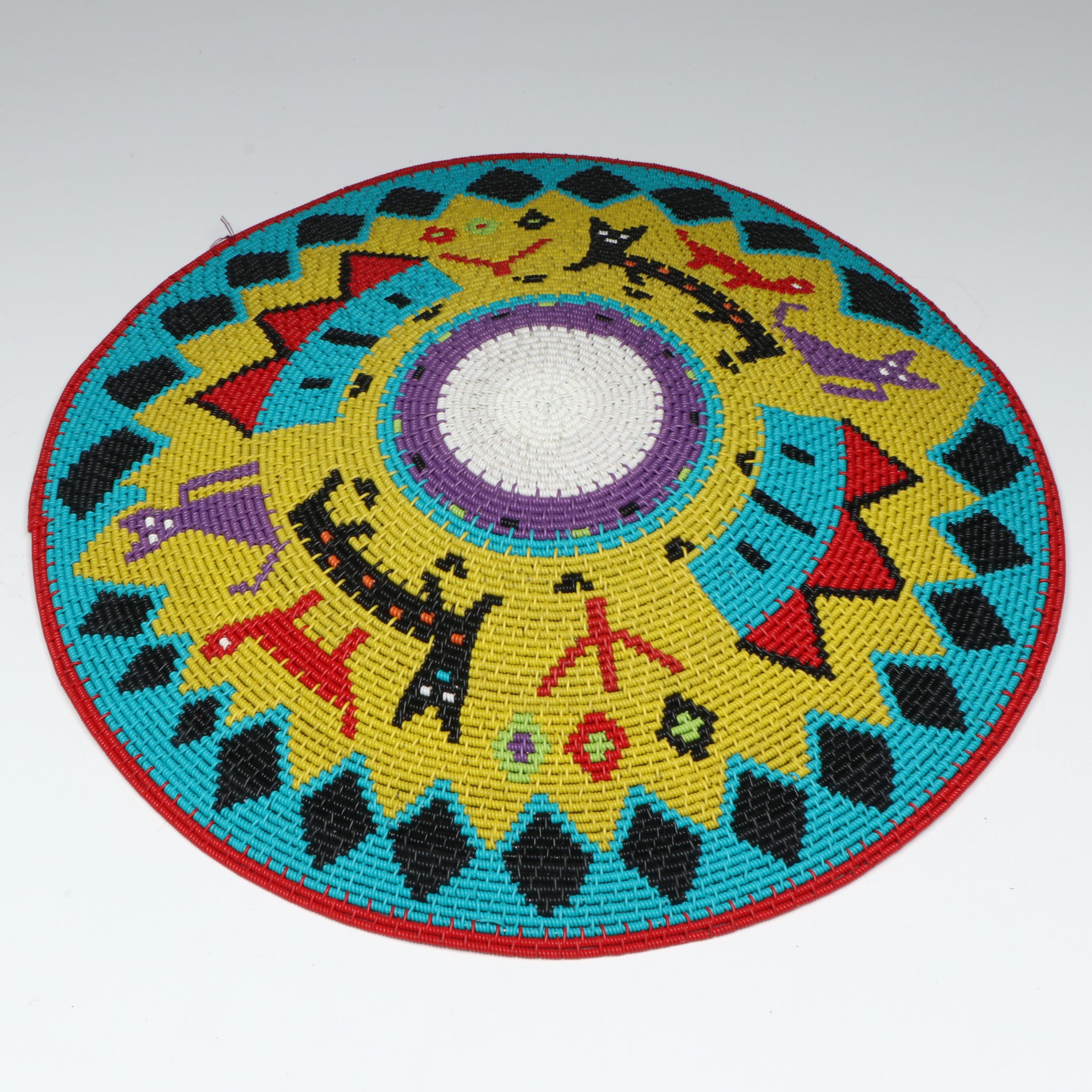 South African Zulu Peoples Telephone Wire Basket Depicting Houses and Cats