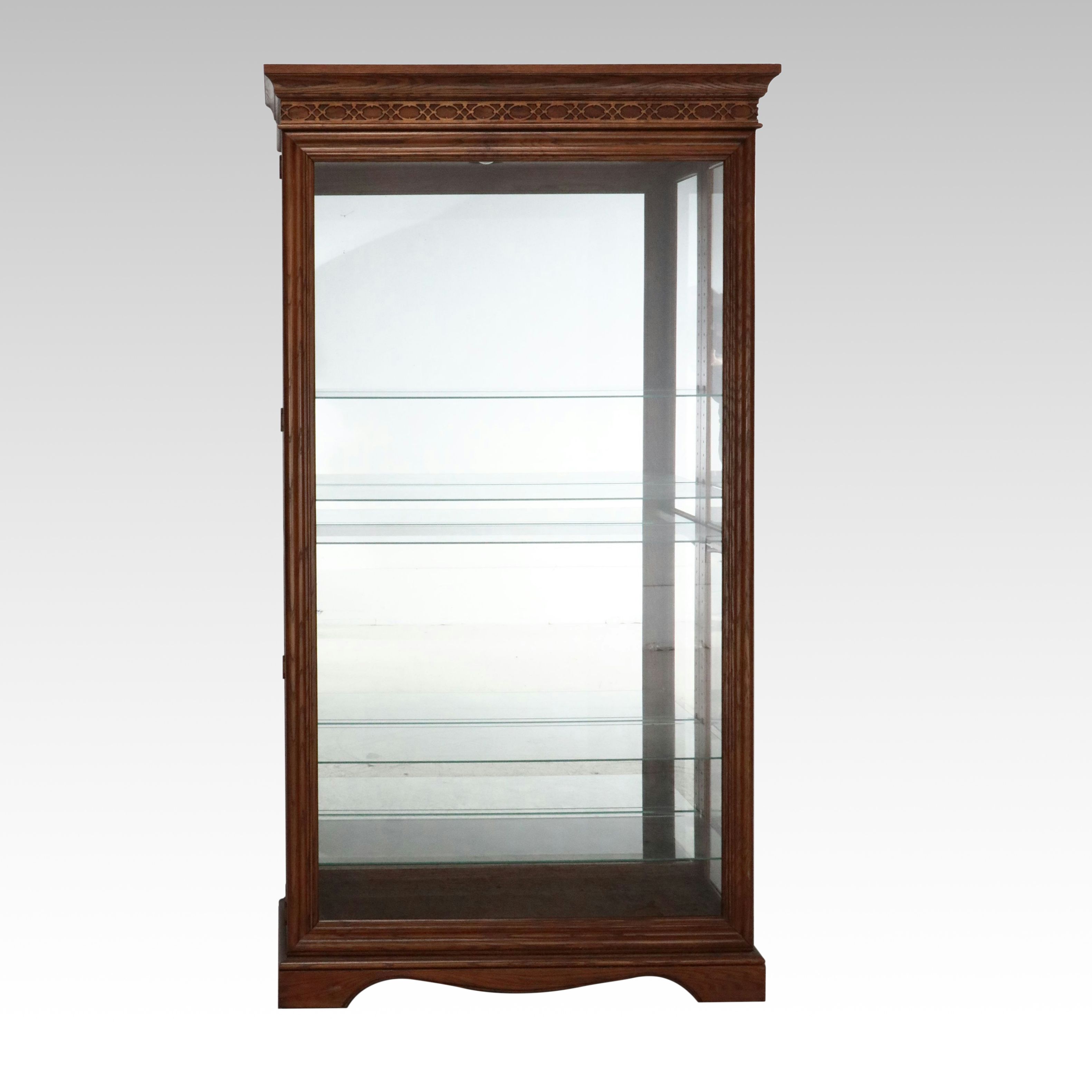 Victorian Style Oak Illuminated Display Cabinet