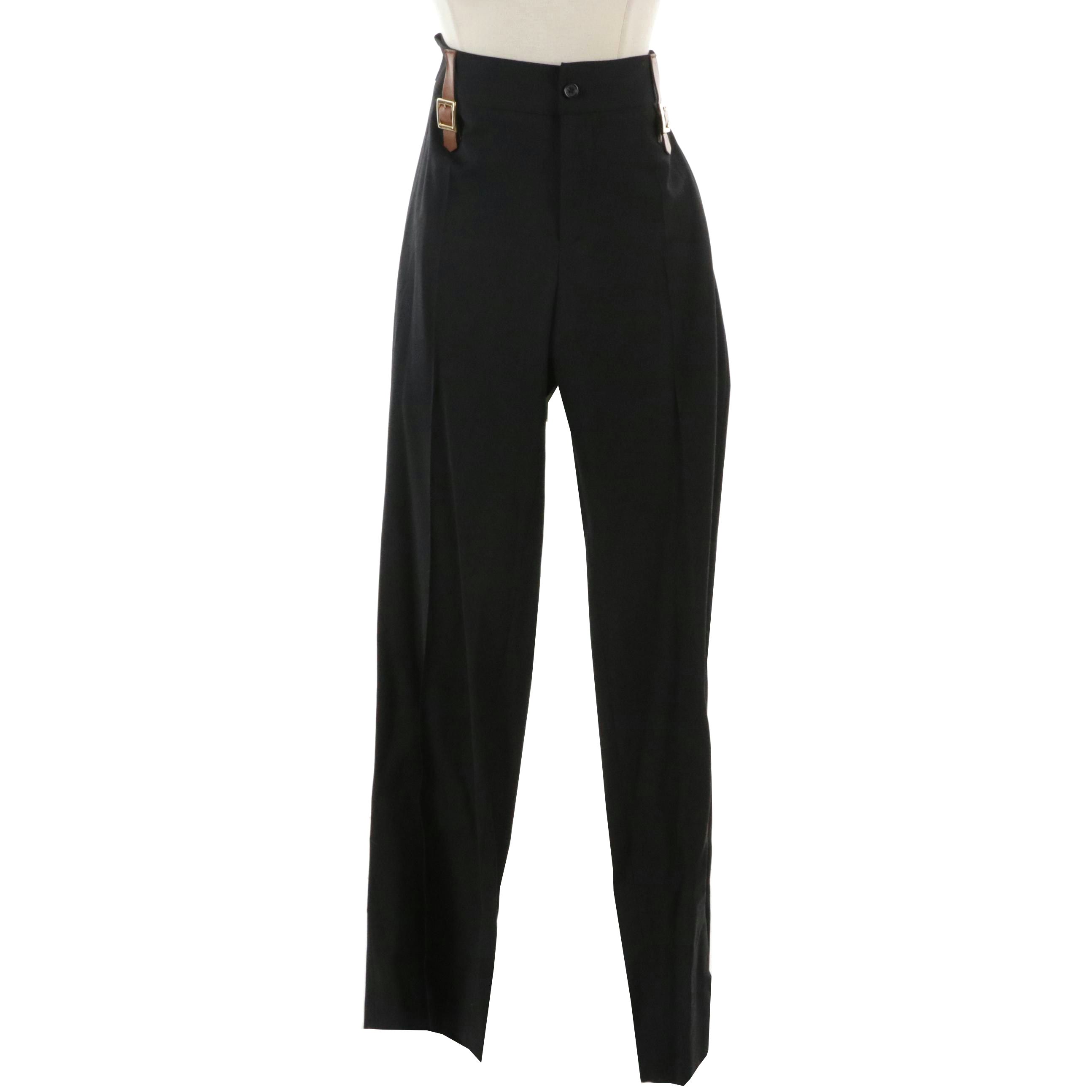 Dolce & Gabbana Black Wool Blend Flat-Front Trousers with Tag from Neiman Marcus