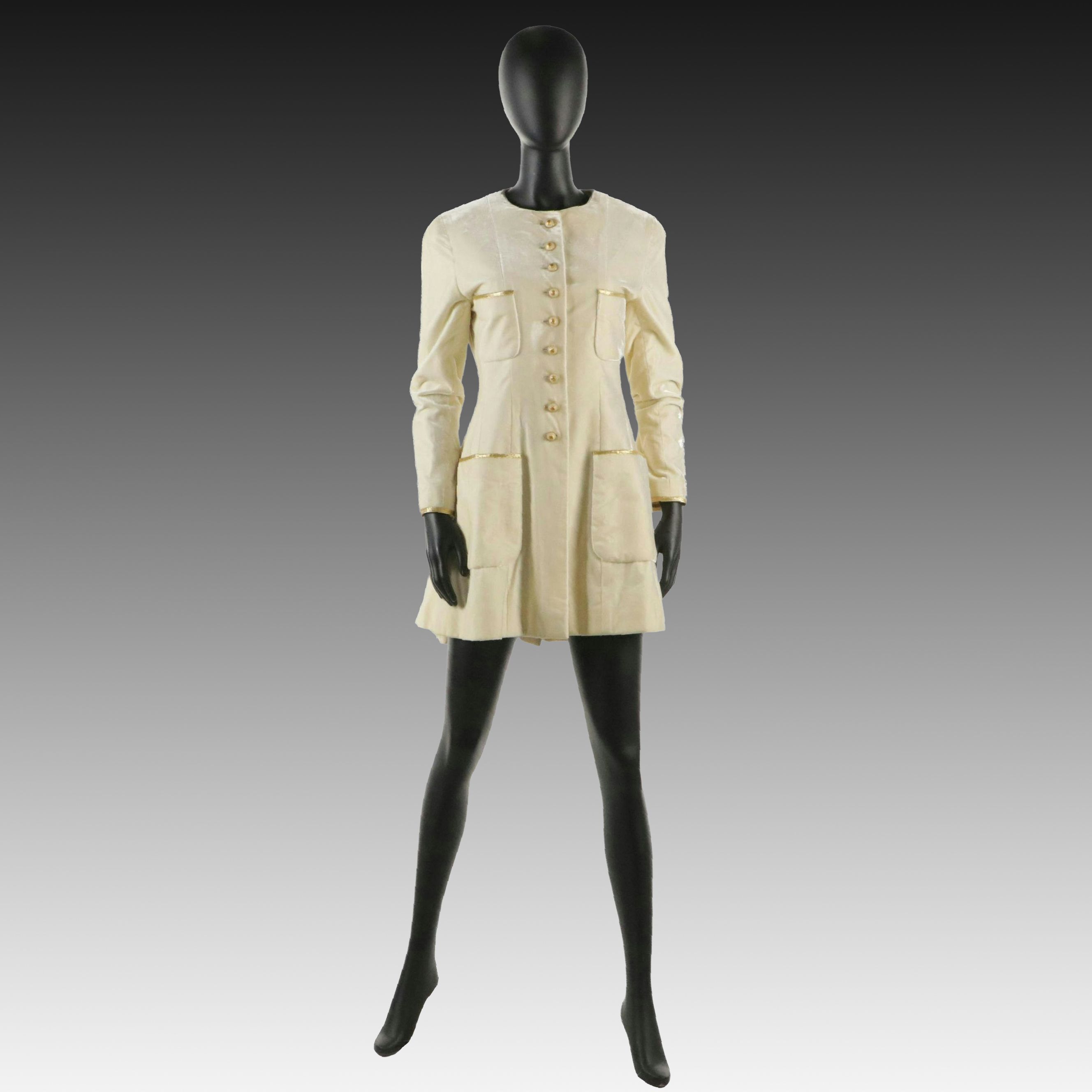 Vintage Chanel Boutique 93A Mini Dress in Ivory Velvet, Fall 1993 Collection