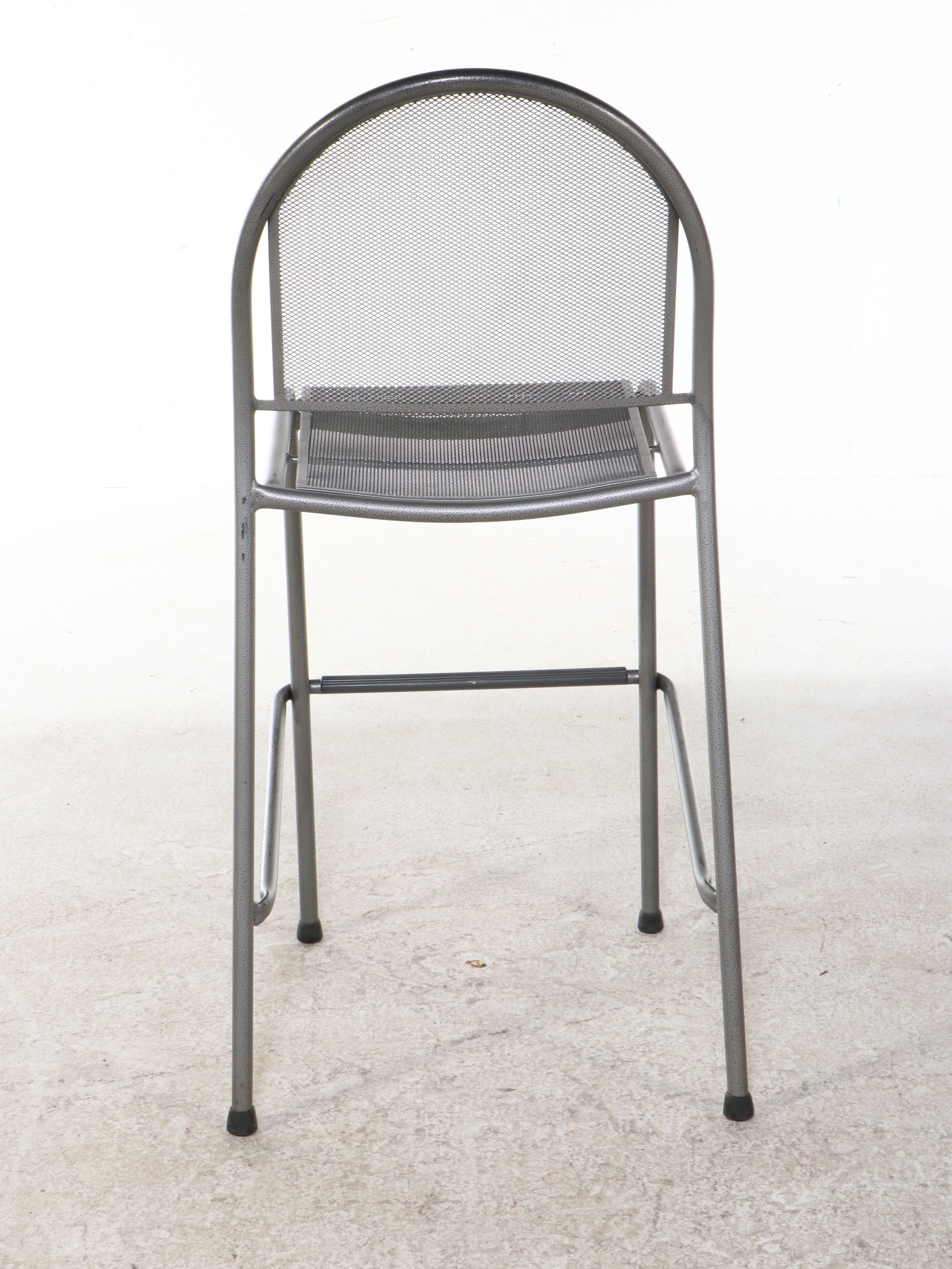 Set of Four Contemporary Tubular Metal Barstools with Metal Mesh Seats