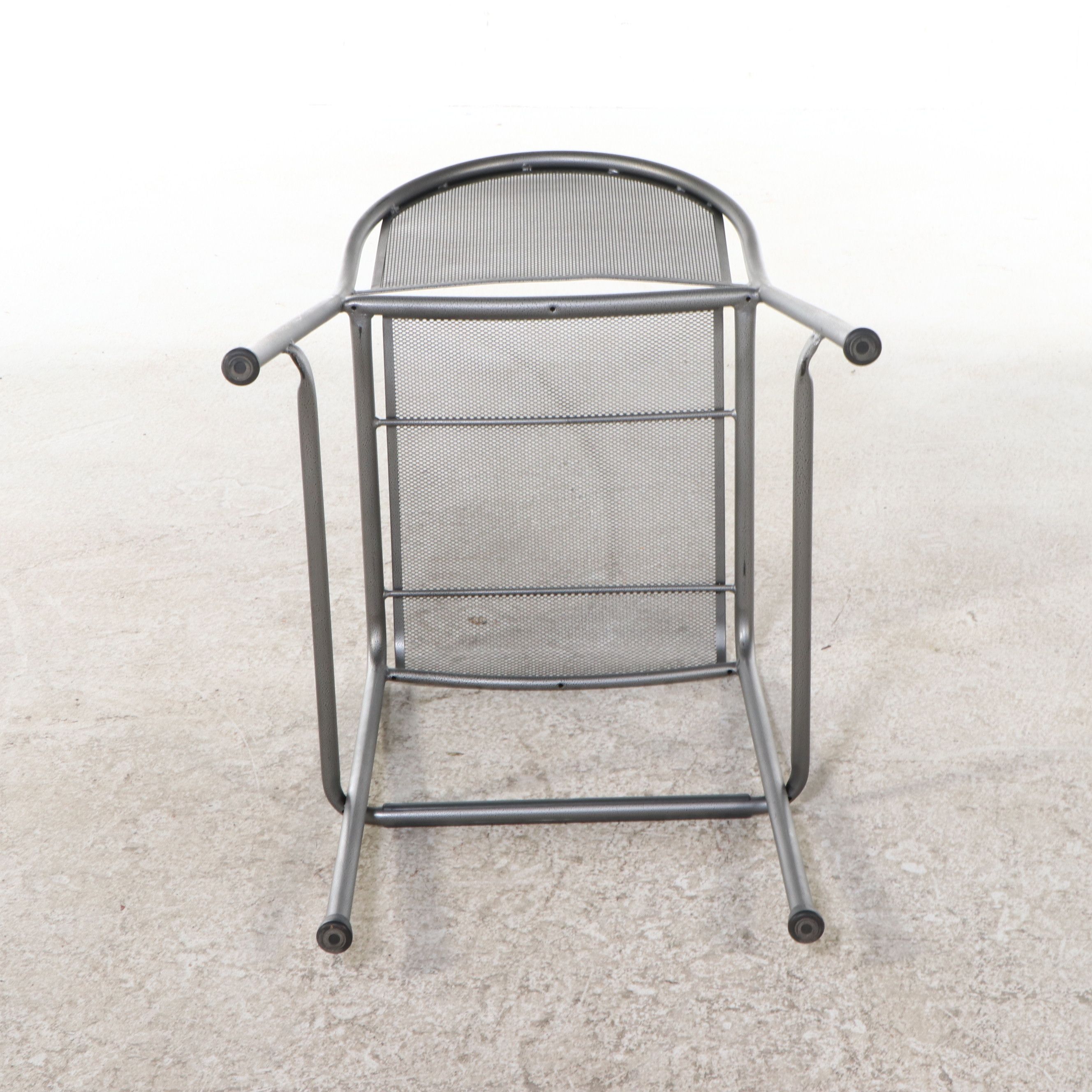 Set of Four Contemporary Tubular Metal Barstools with Metal Mesh Seats
