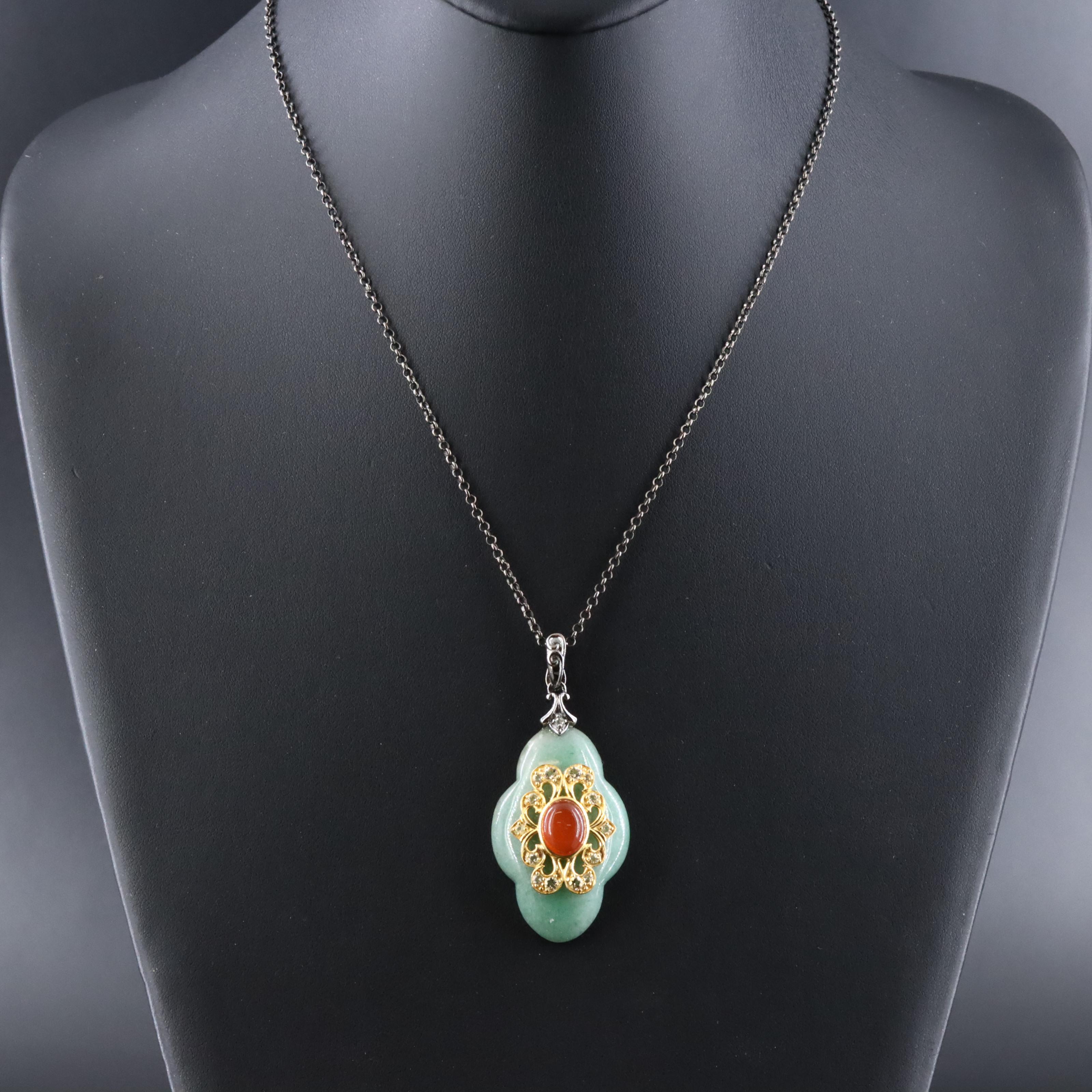 Carlo Viani Sterling Aventurine and Gemstone Enhancer Pendant on Chain