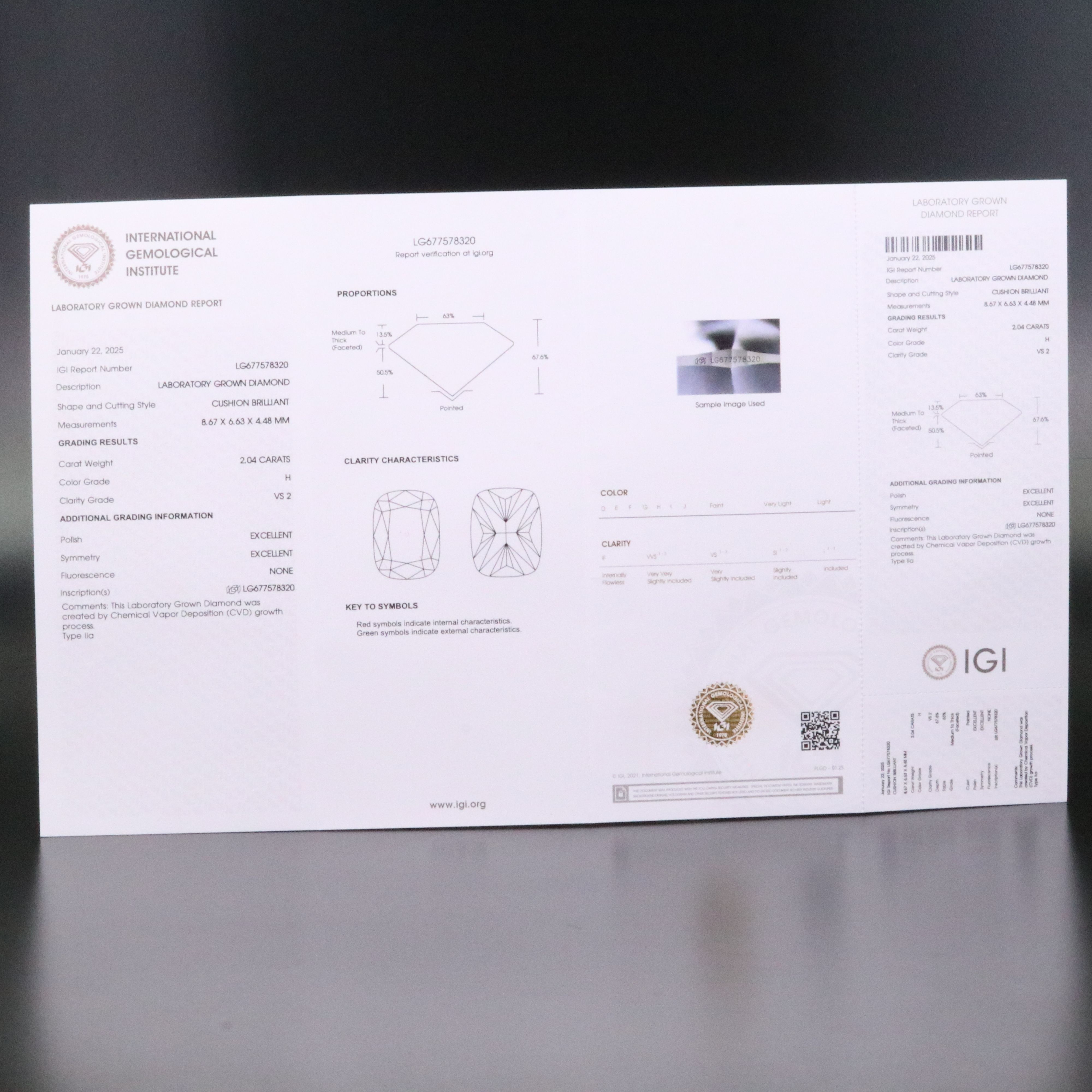 Loose 2.04 CT Lab Grown Diamond with IGI Report