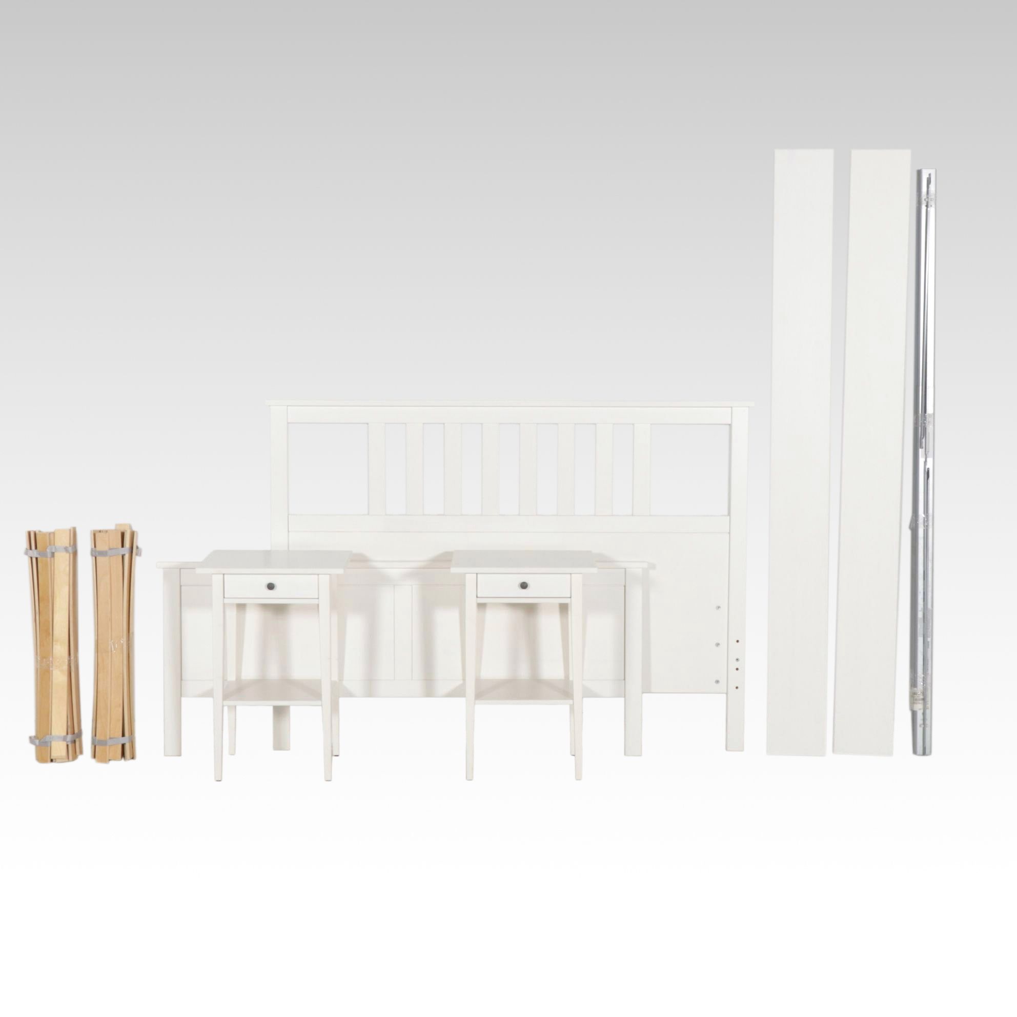 White-Painted Modern Queen Size Bed Frame with Two Matching Nightstands