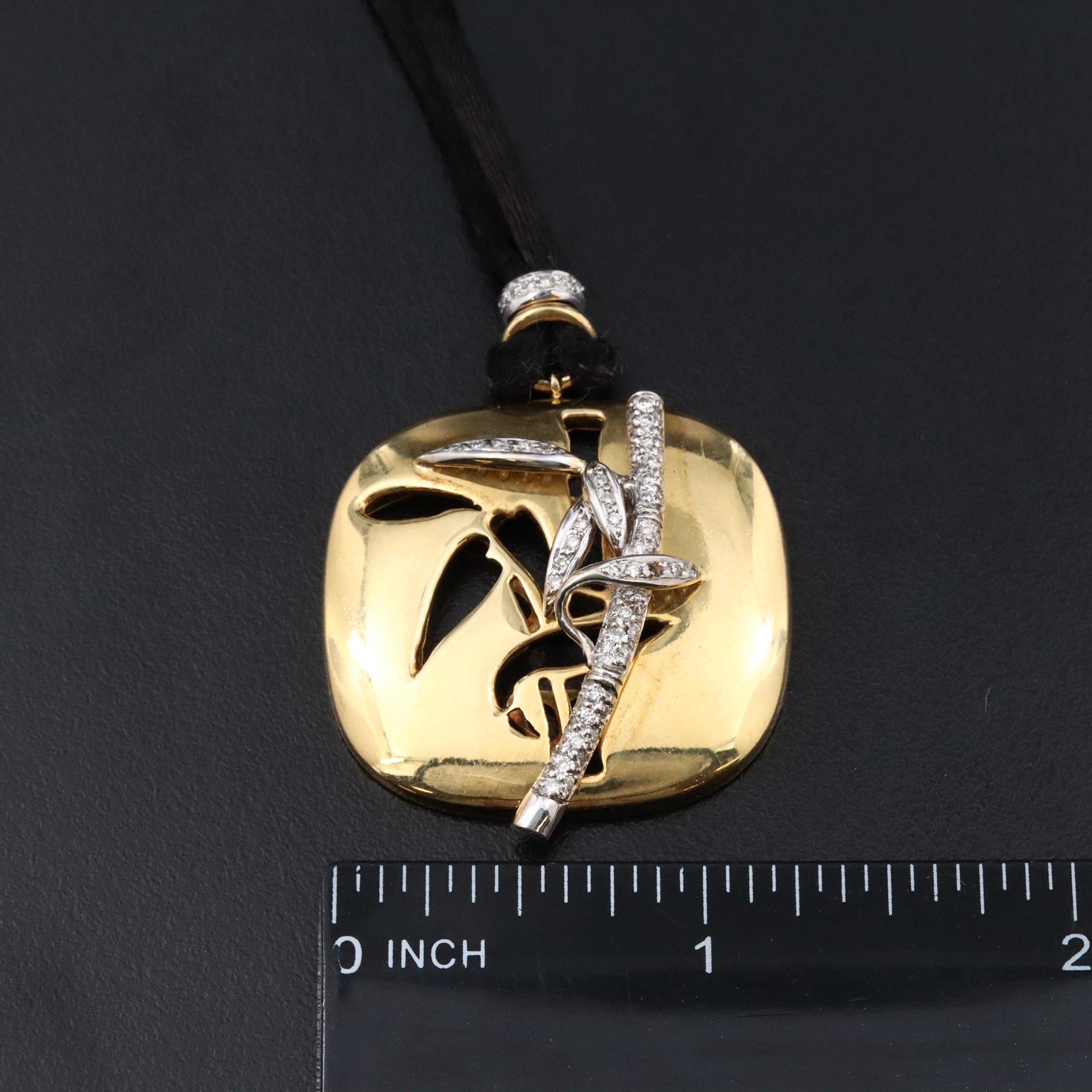 18K 0.48 CTW Diamond Bamboo Pendant on Cord Necklace