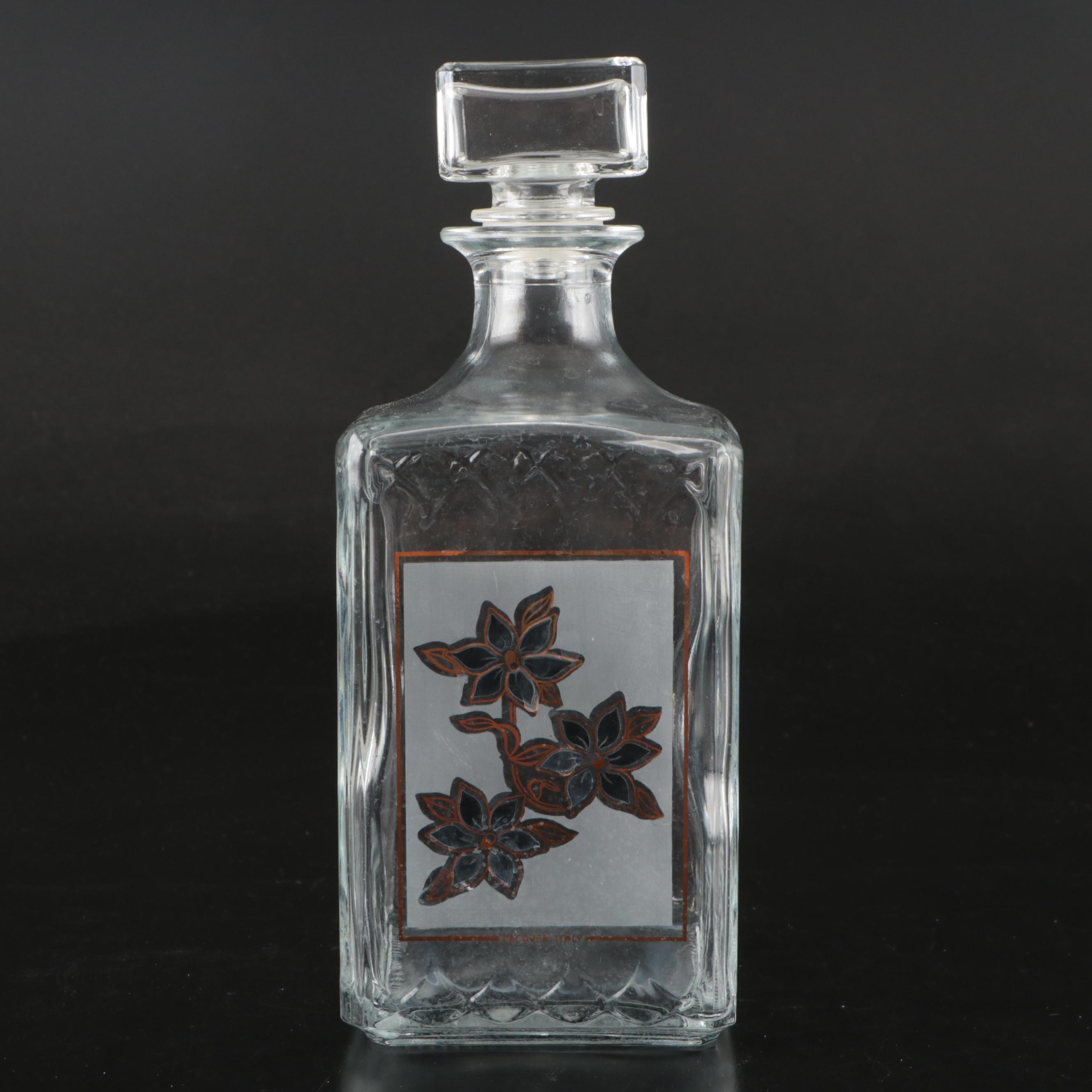 Decover Italy Mid Century Modern Style Frosted Glass Decanter and Tumblers