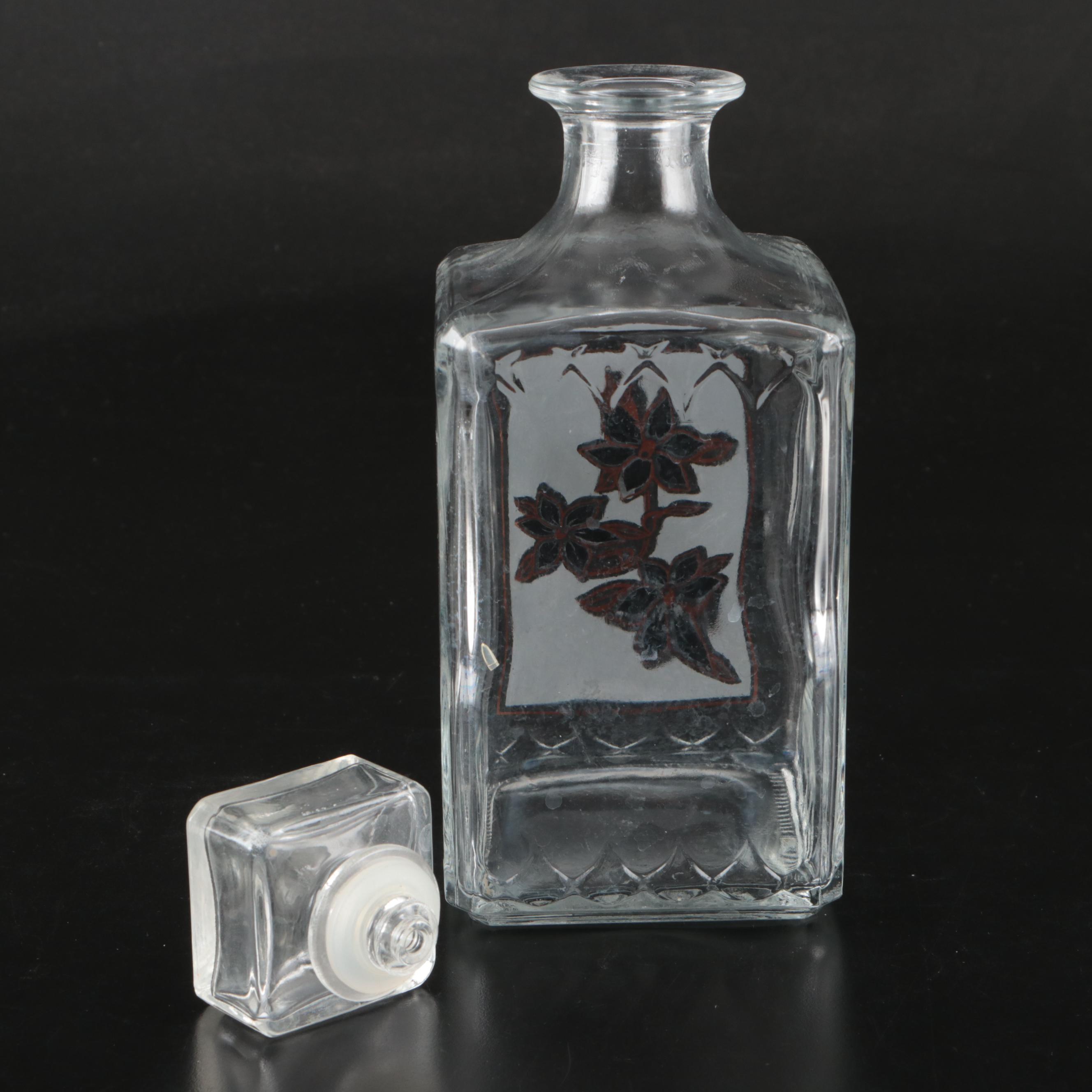 Decover Italy Mid Century Modern Style Frosted Glass Decanter and Tumblers