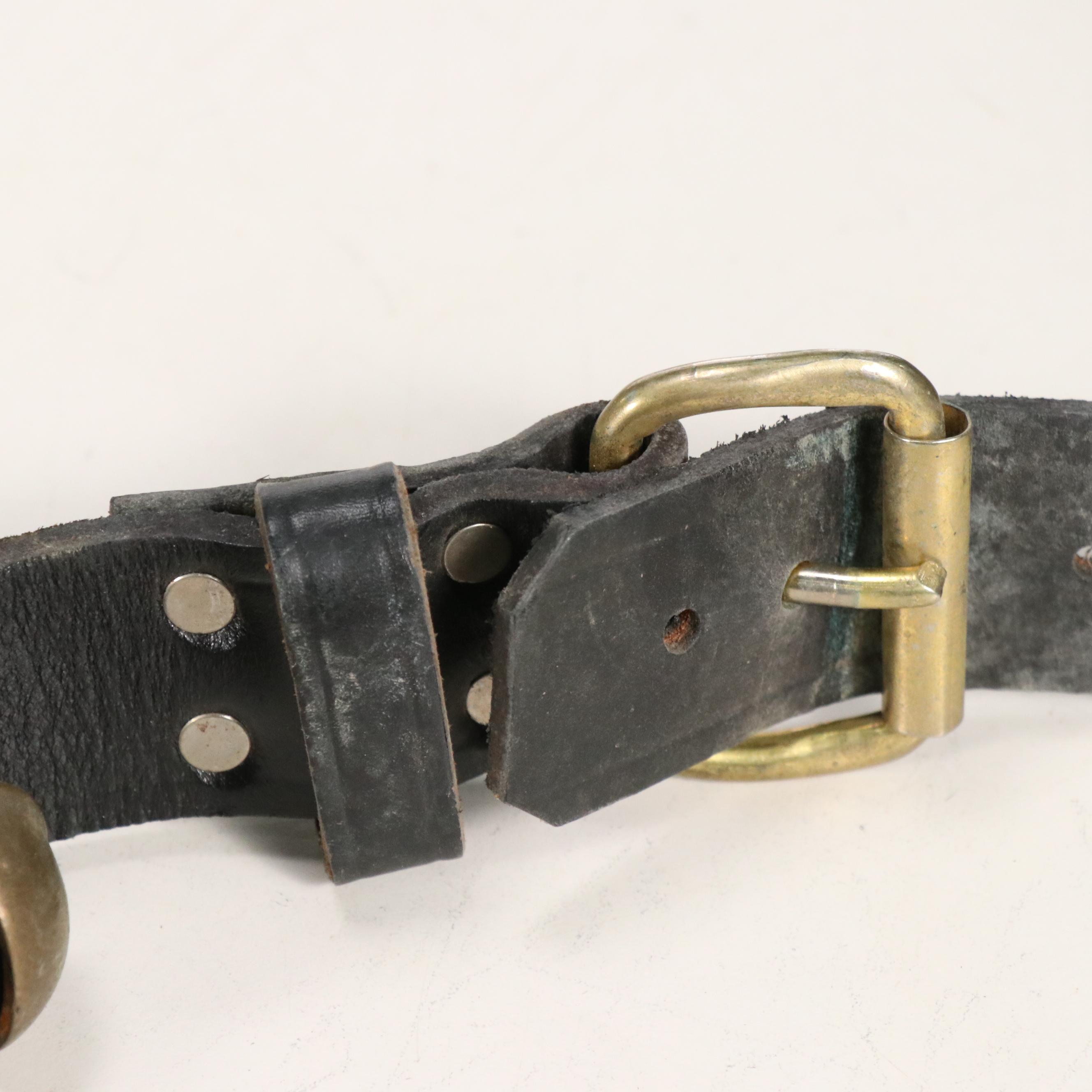 Brass Sleigh Bells on Black Leather Strap