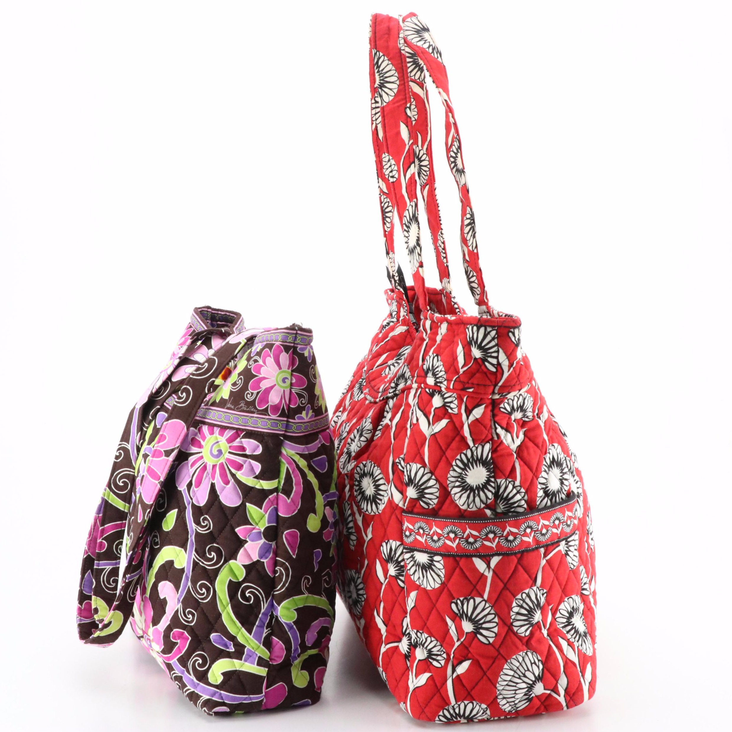 Vera Bradley "Deco Daisy" Side Pocket Shoulder Bag and "Purple Punch" Tote