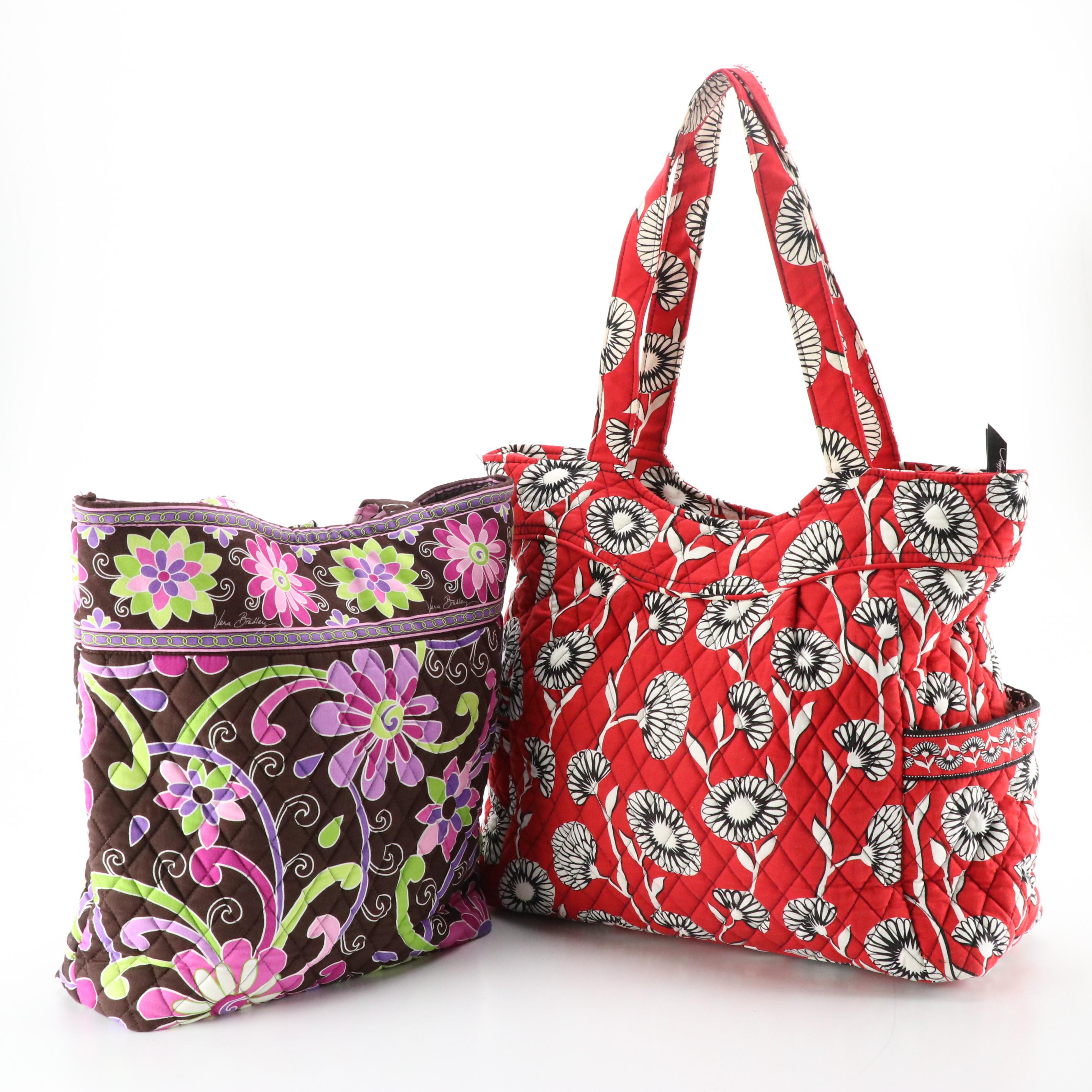 Vera Bradley "Deco Daisy" Side Pocket Shoulder Bag and "Purple Punch" Tote