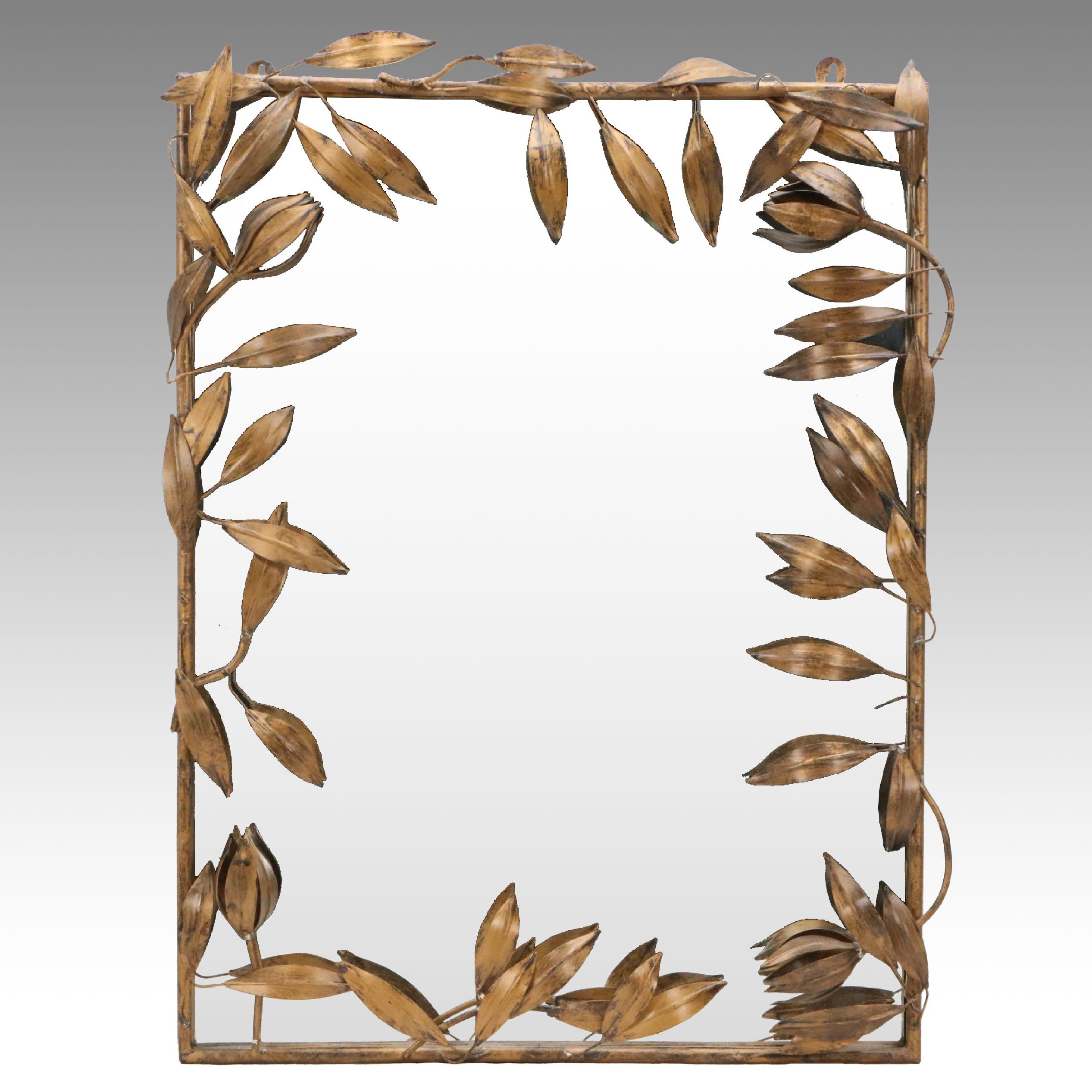 Arhaus Mirror with Gold-Painted Metal Leaf Border, 21st Century