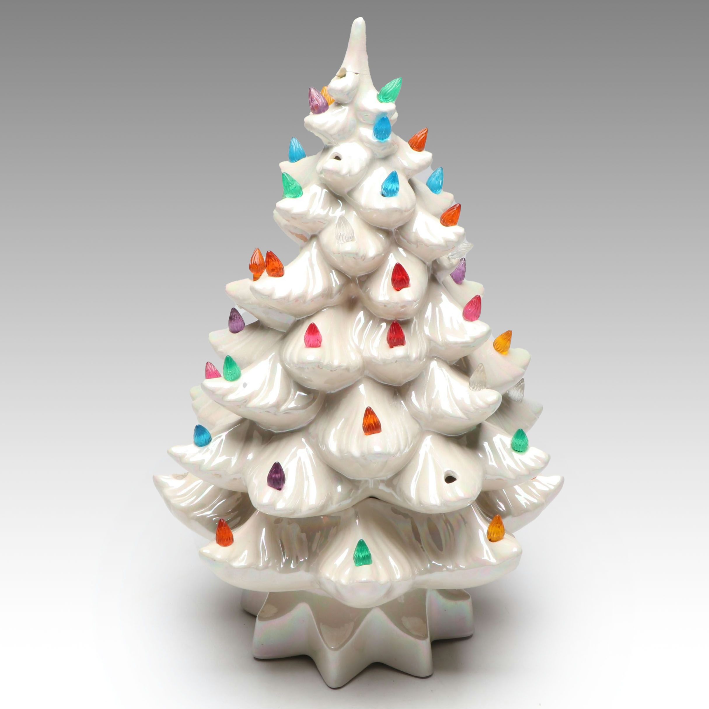 Illuminated White Ceramic Christmas Tree