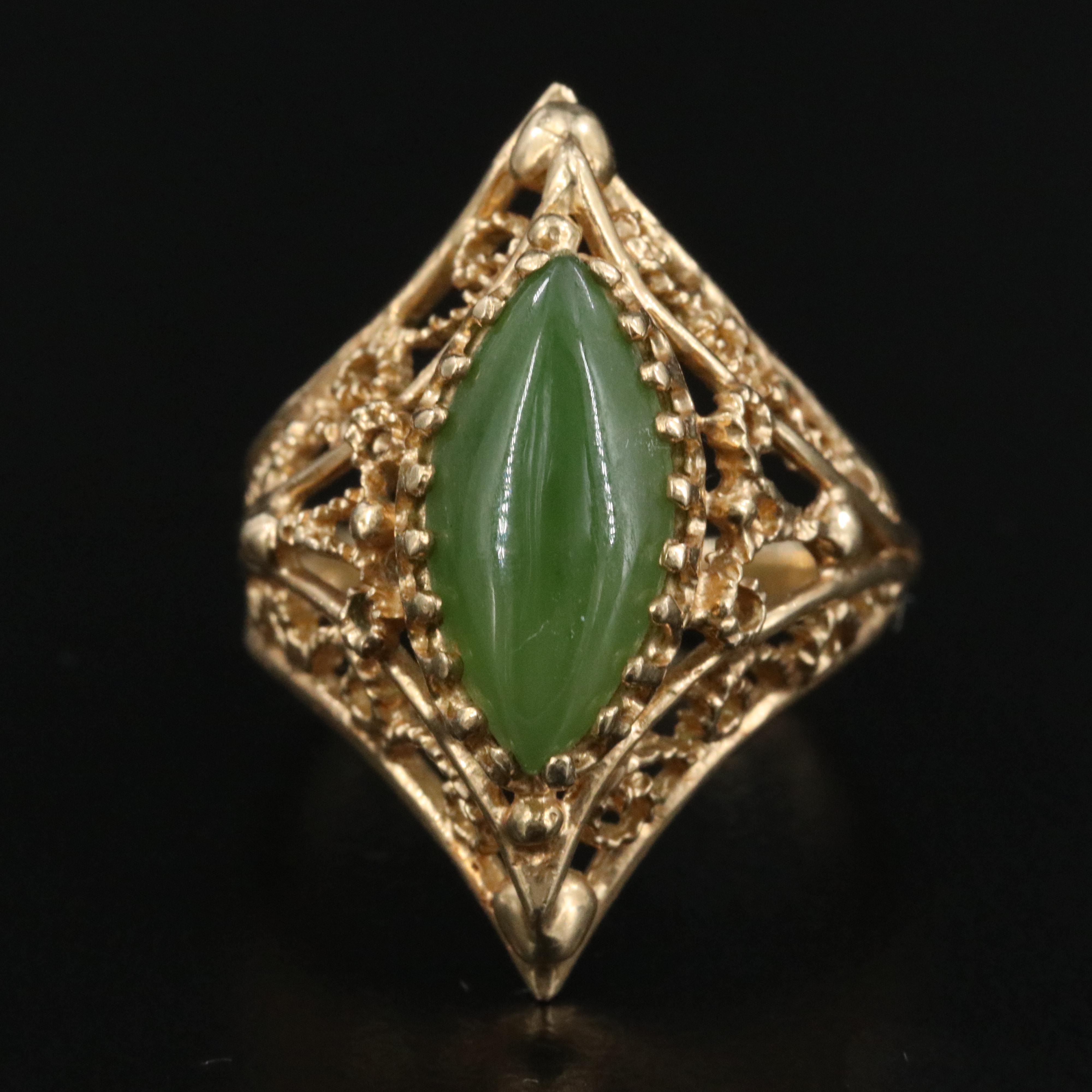 14K Nephrite Filigree Ring