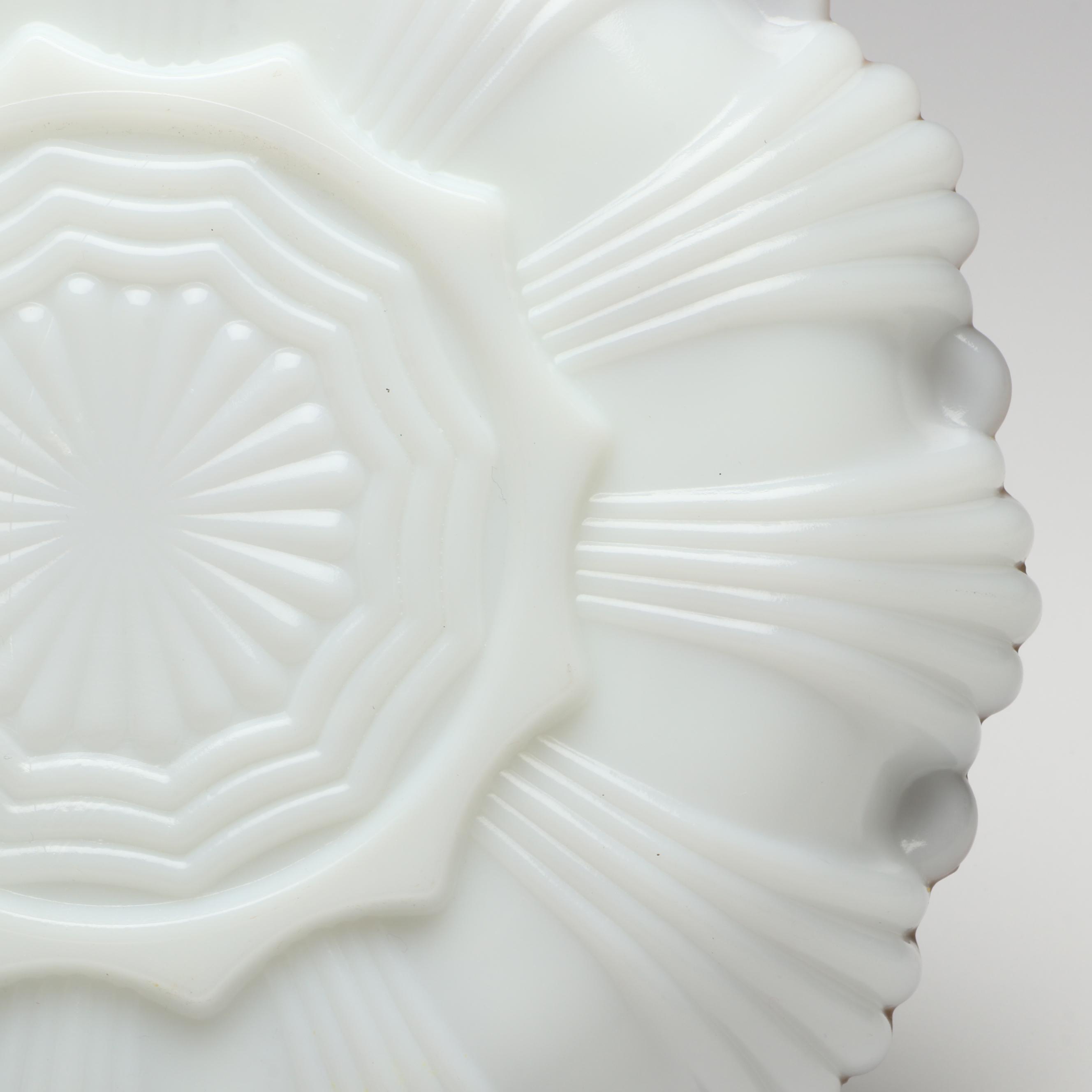 Anchor Hocking Gilt Milk Glass Serveware with Depression Glass Tray and Pitcher