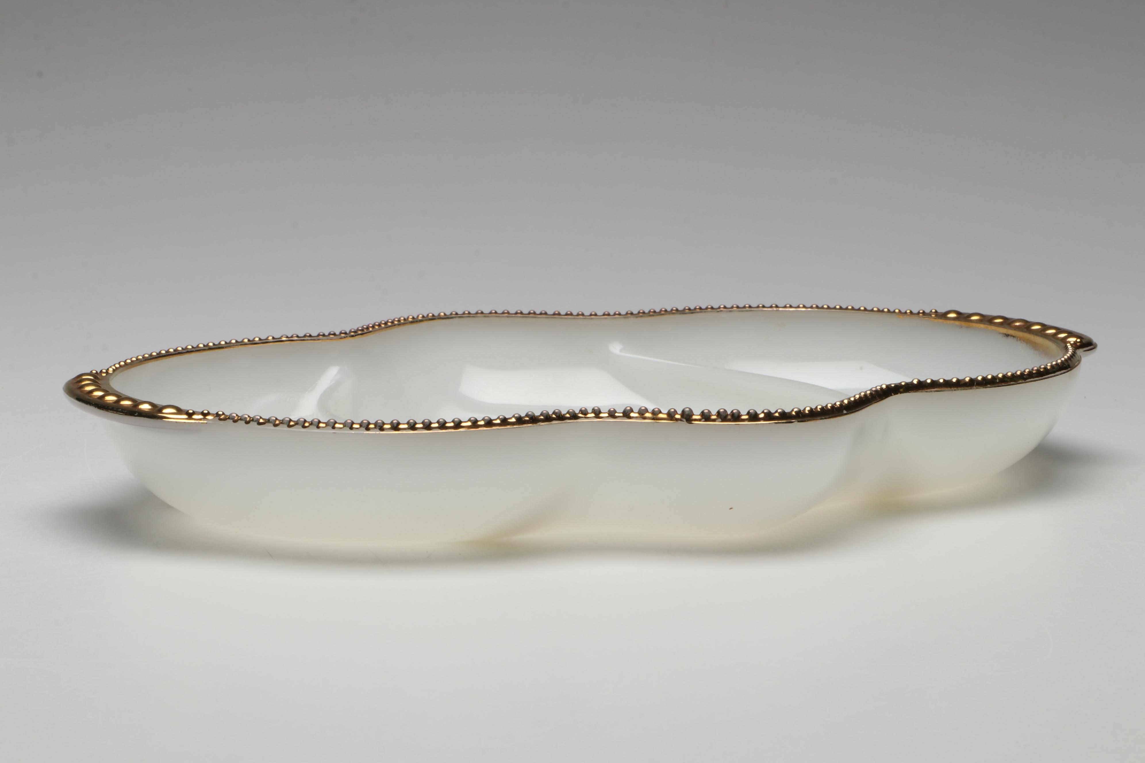 Anchor Hocking Gilt Milk Glass Serveware with Depression Glass Tray and Pitcher