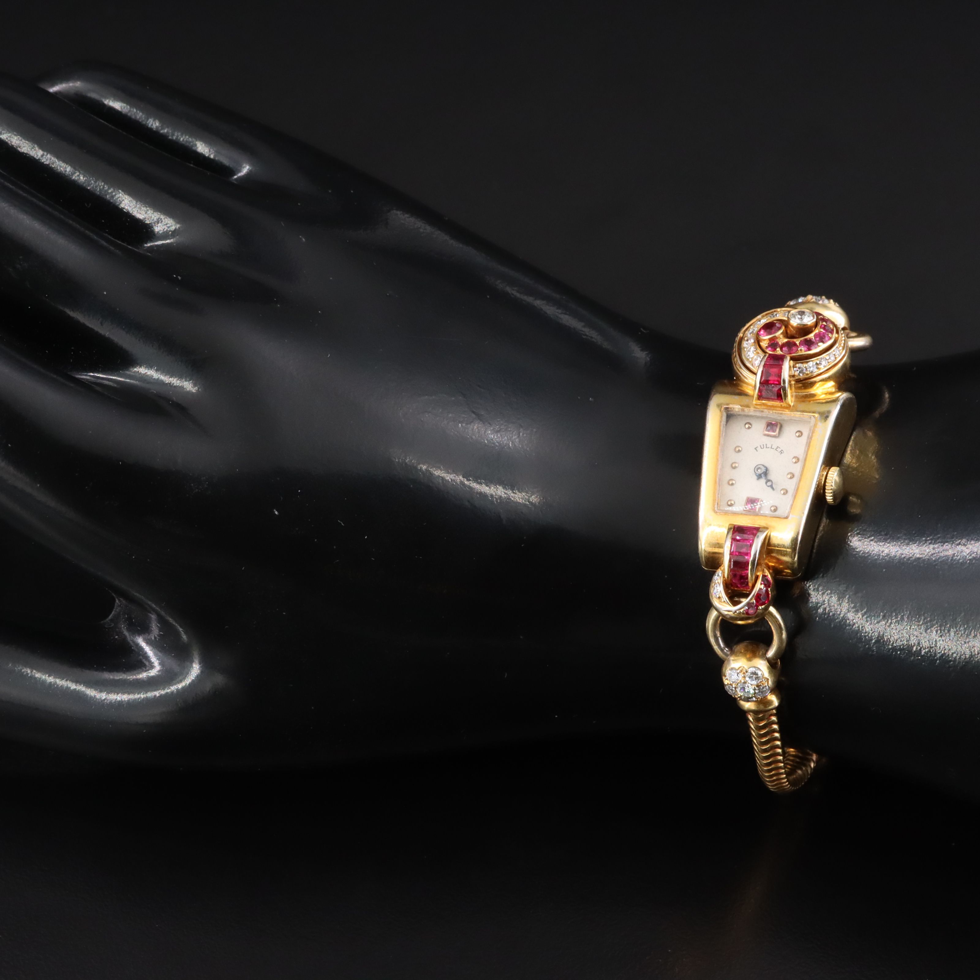 Vintage Art Deco 14K Ruby and Diamond Fuller Watch