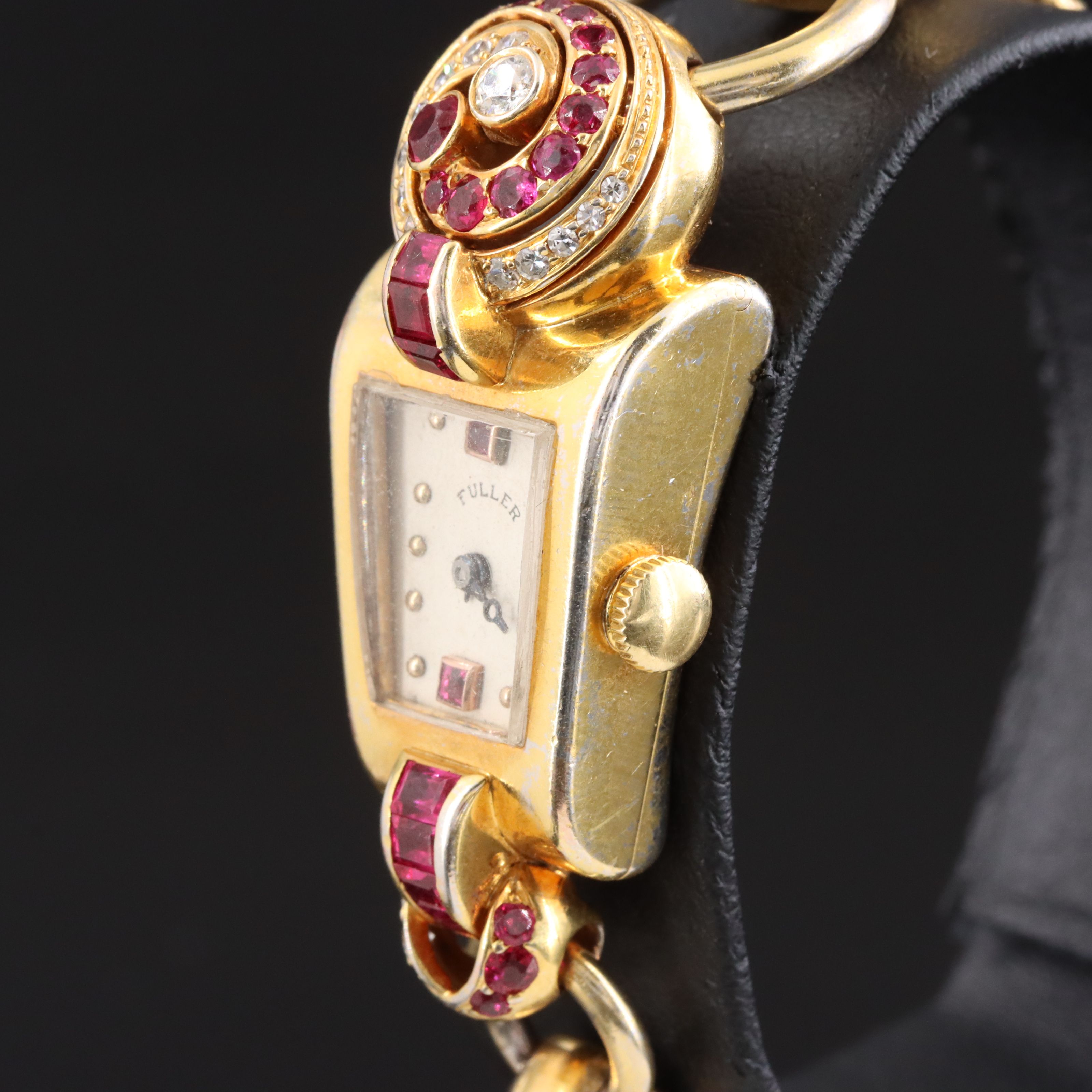 Vintage Art Deco 14K Ruby and Diamond Fuller Watch
