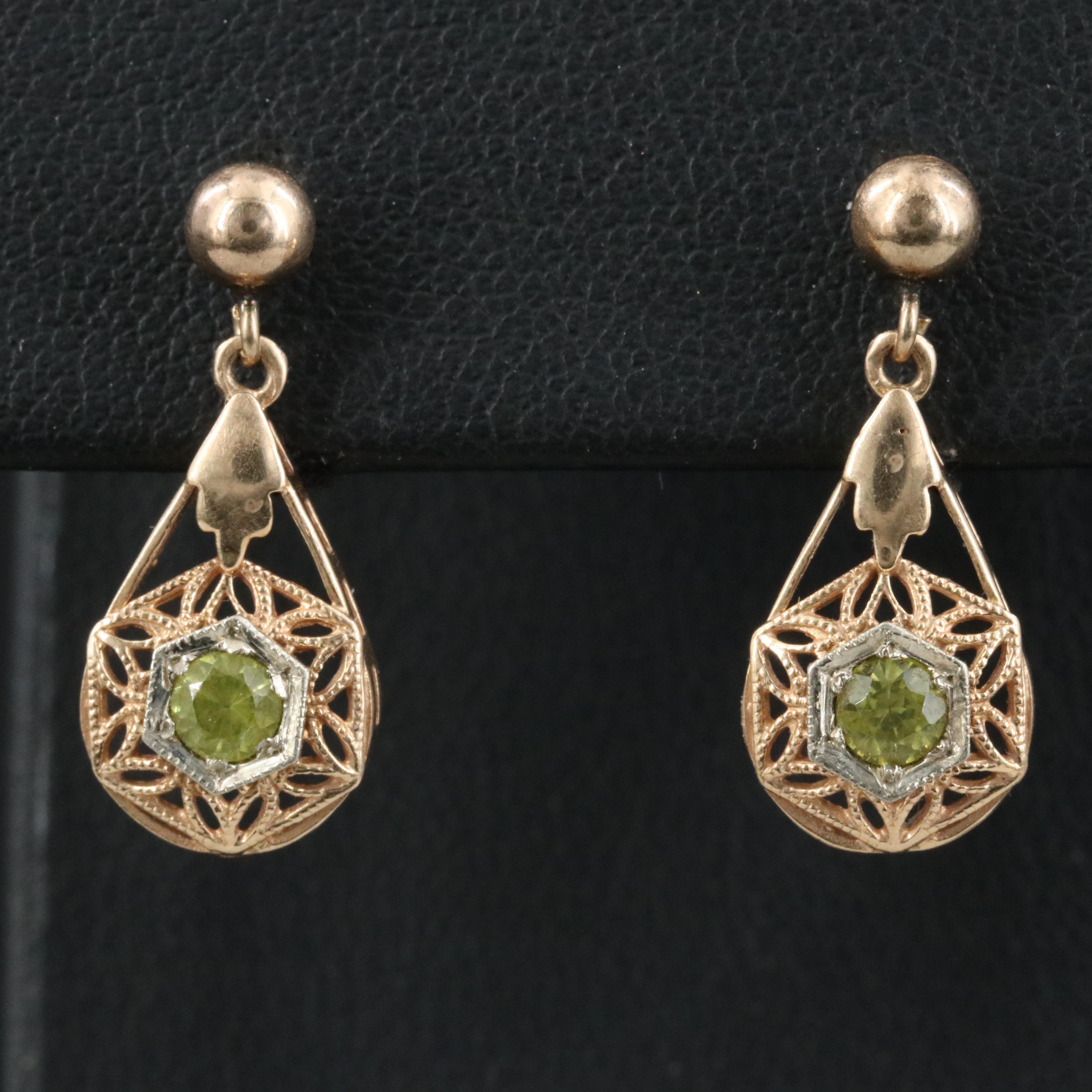 14K Two-Tone Garnet Drop Earrings