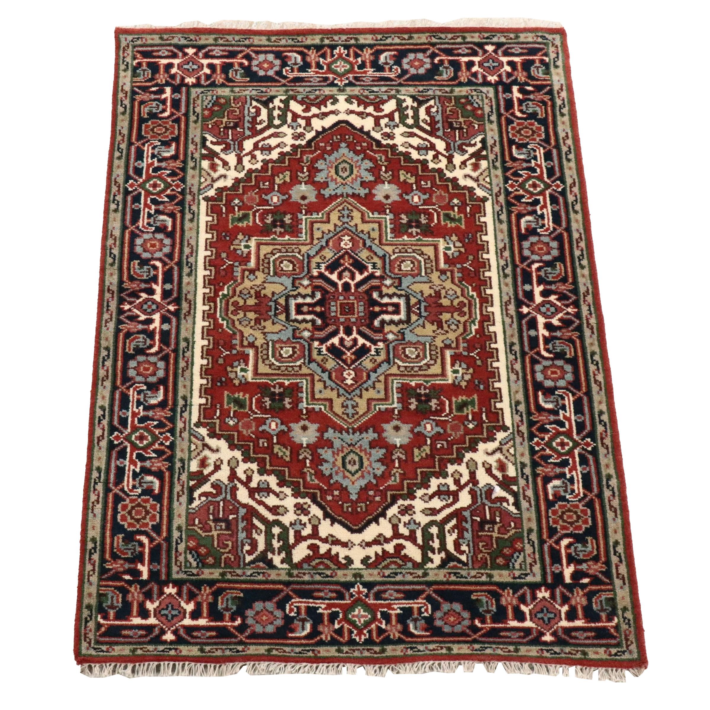 4'1 x 6'1 Hand-Knotted Indo-Persian Heriz Area Rug