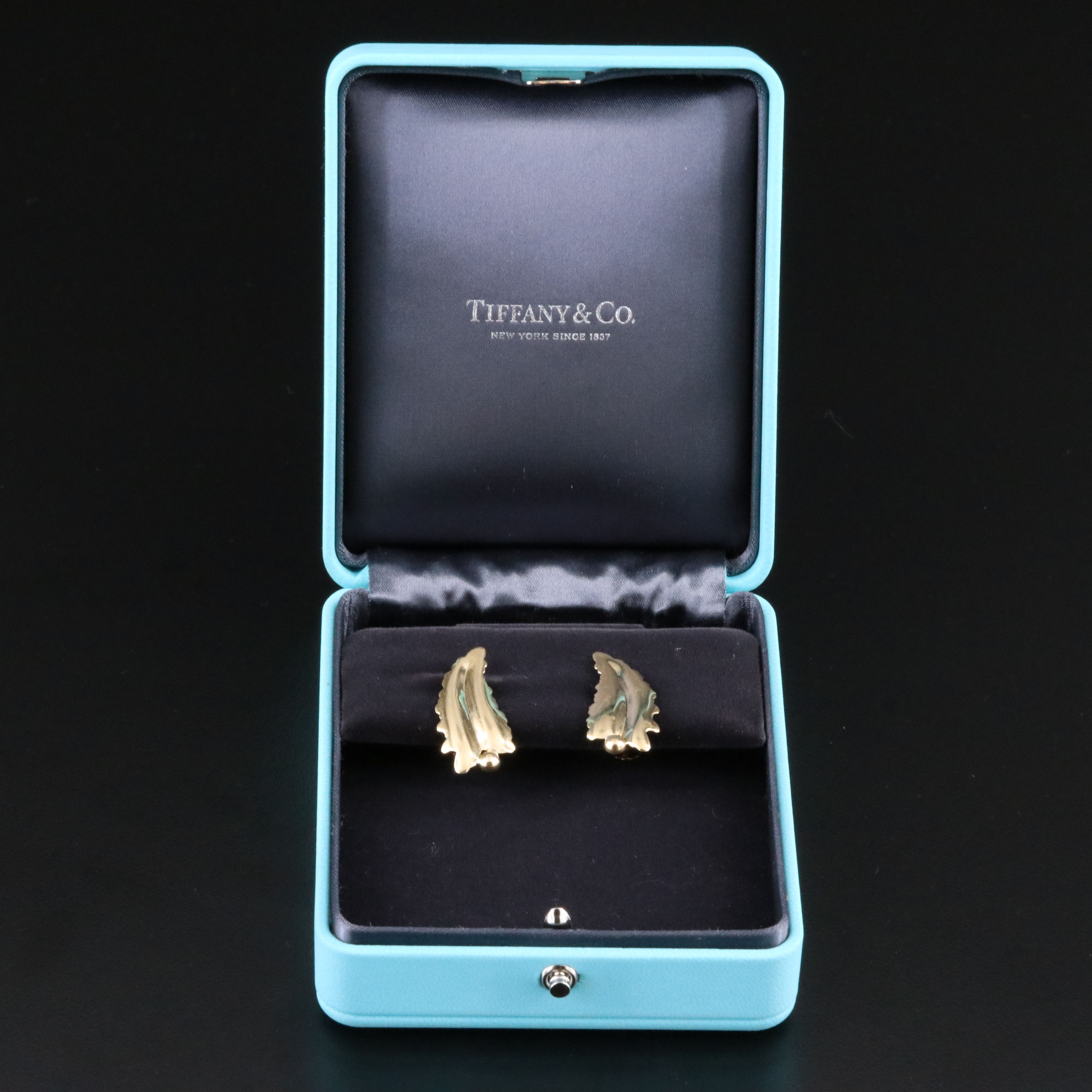 Tiffany & Co. 14K Leaf Screw Back Earrings