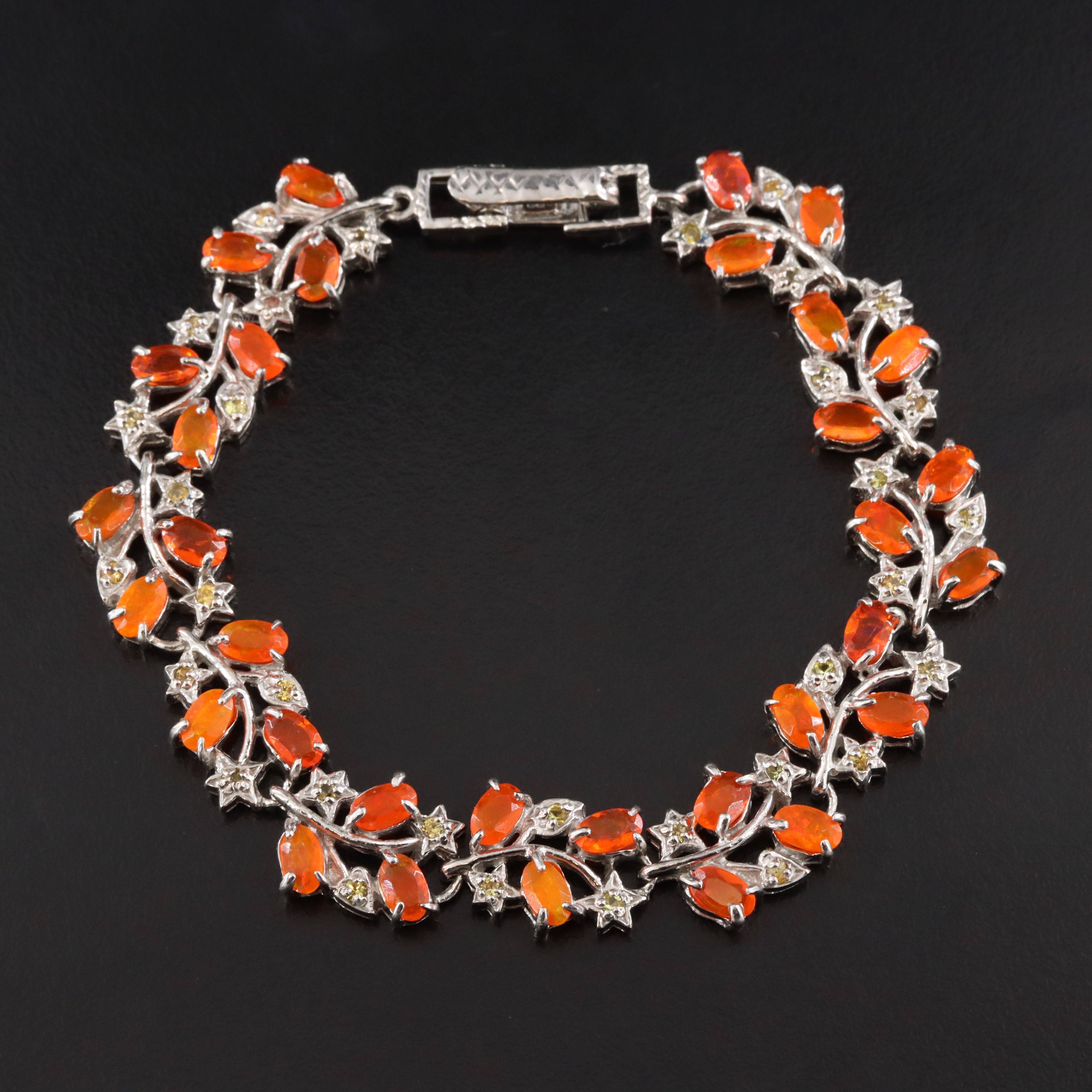 Sterling Fire Opal and Diamond Ivy Bracelet