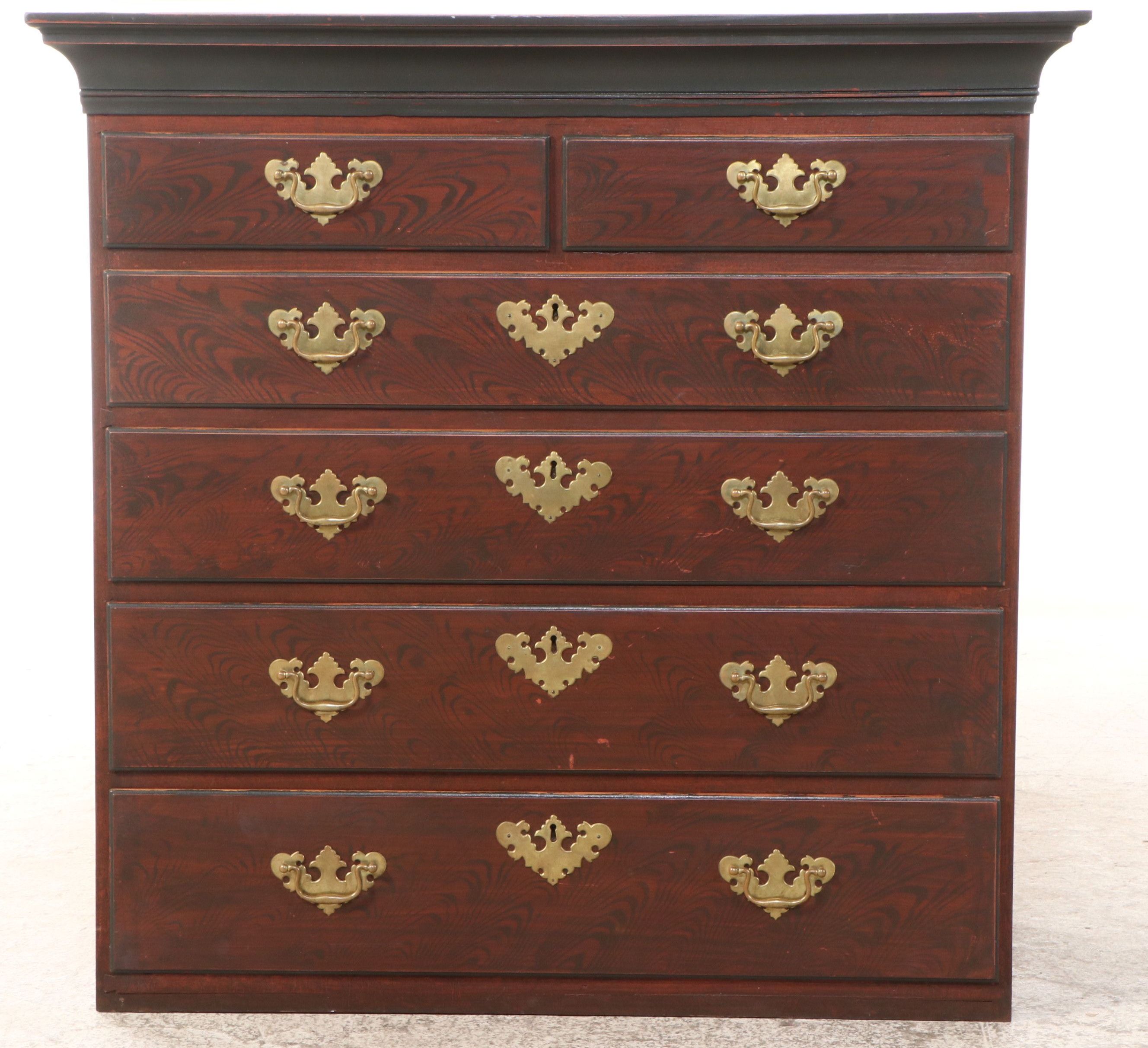 David T. Smith Queen Anne Style Highboy with Grain Painted Front