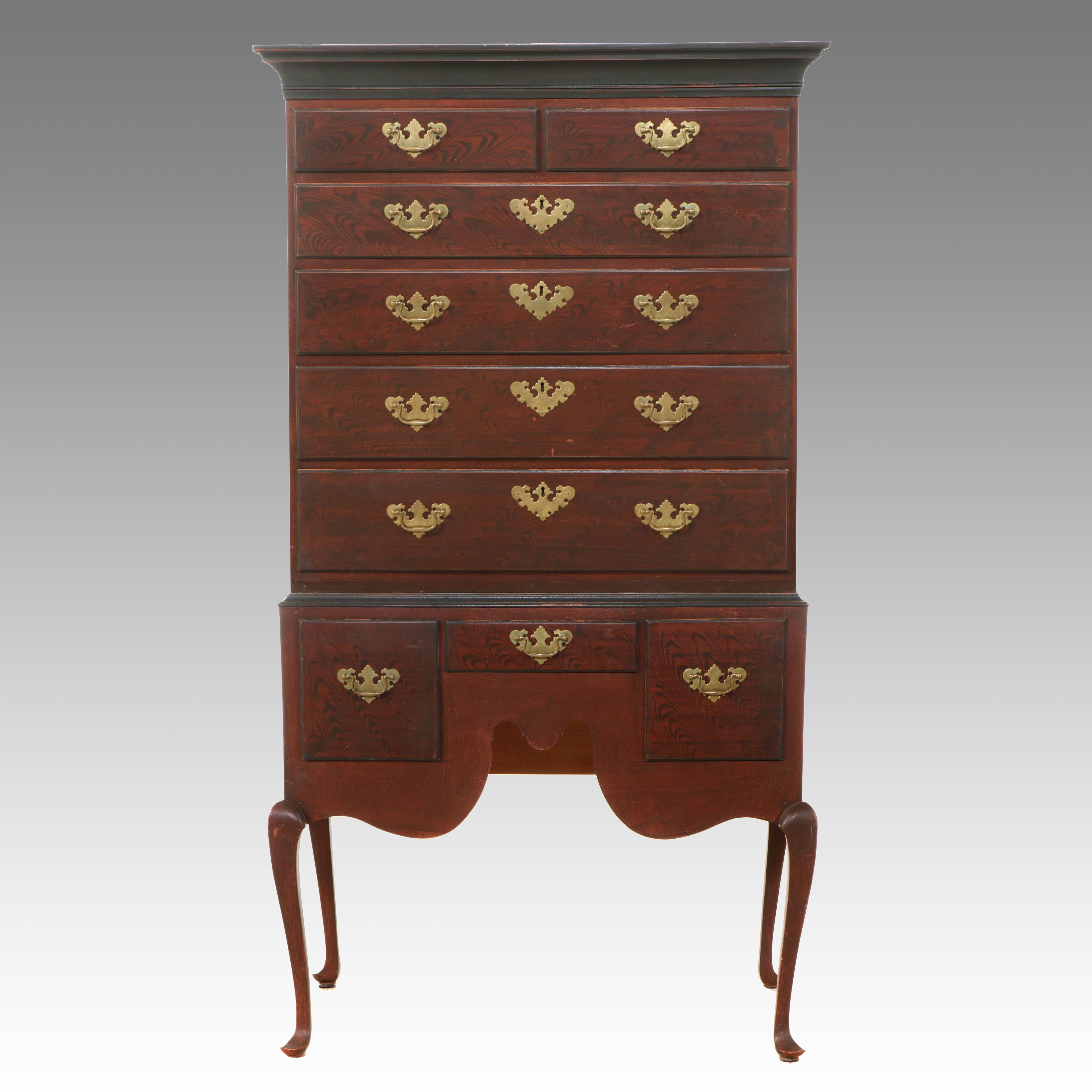David T. Smith Queen Anne Style Highboy with Grain Painted Front