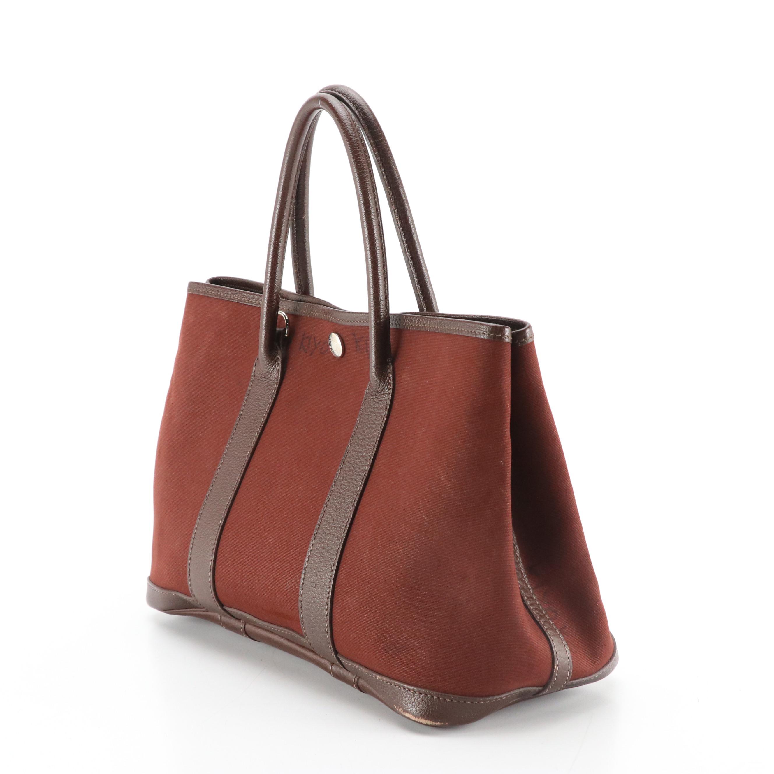 Hermès Garden Party 30 Tote in Brown Canvas and Negonda Bull Calf Leather