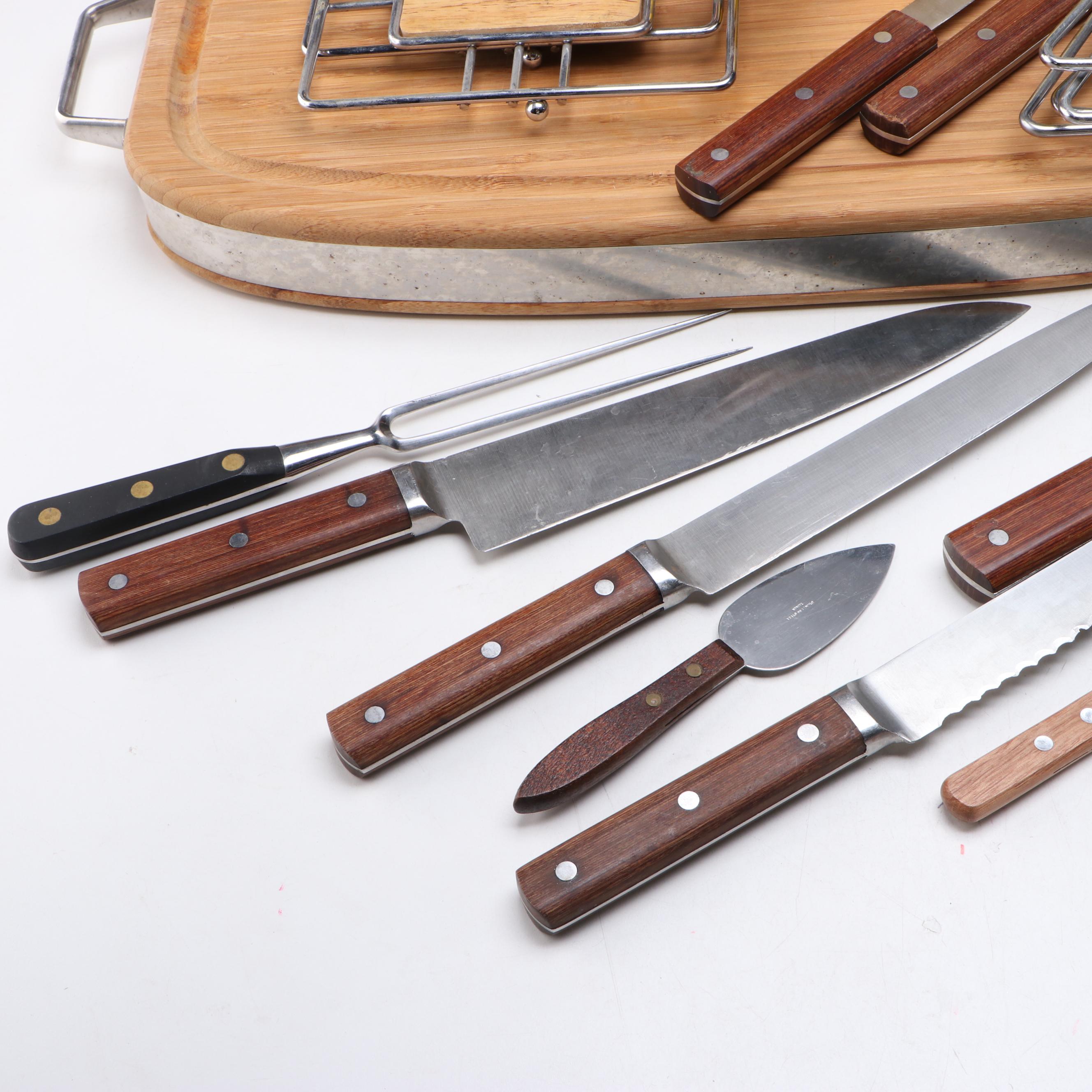 Copco Stainless Steel and Wooden Handled Knives with Cutting Boards and More