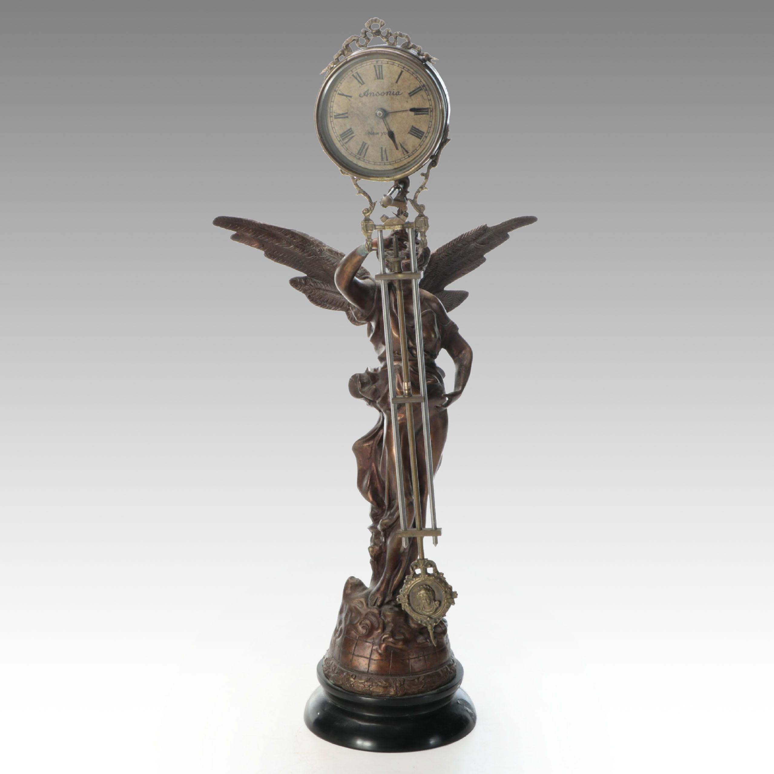 Ansonia "Gloria" Brass and Spelter Swinger Pendulum Clock