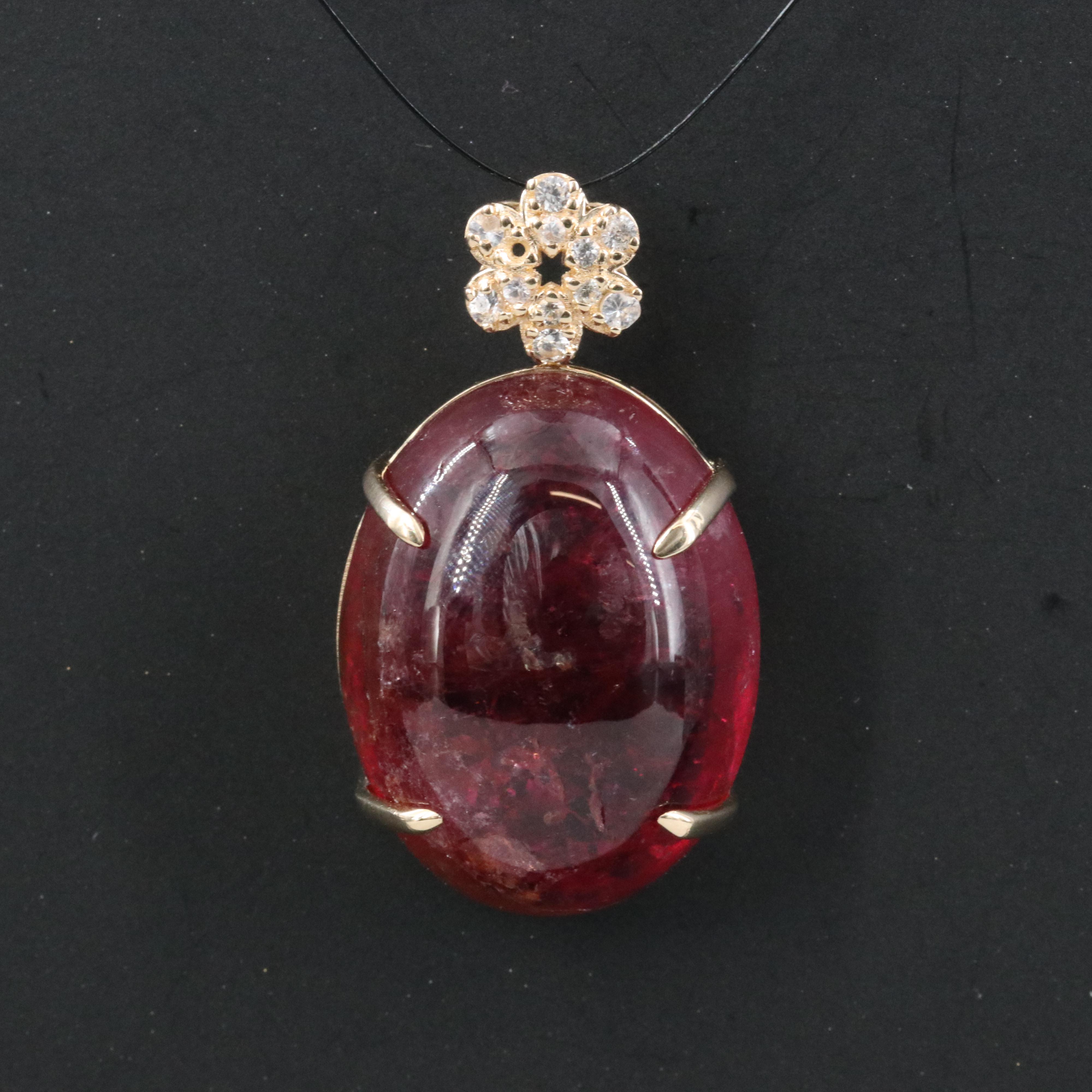14K 32.93 CT Tourmaline and White Sapphire Pendant