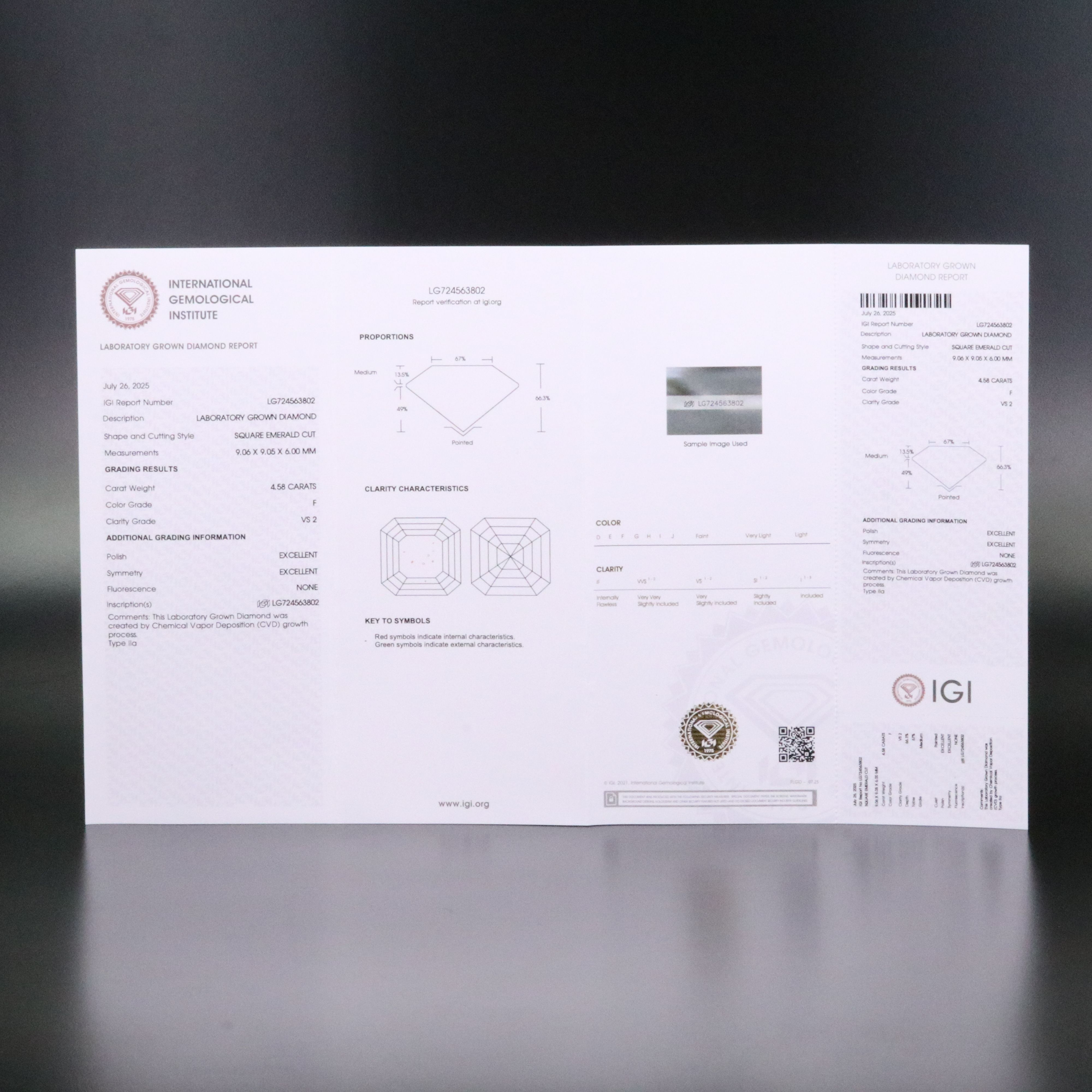Loose 4.58 CT Lab Grown Diamond with IGI Report
